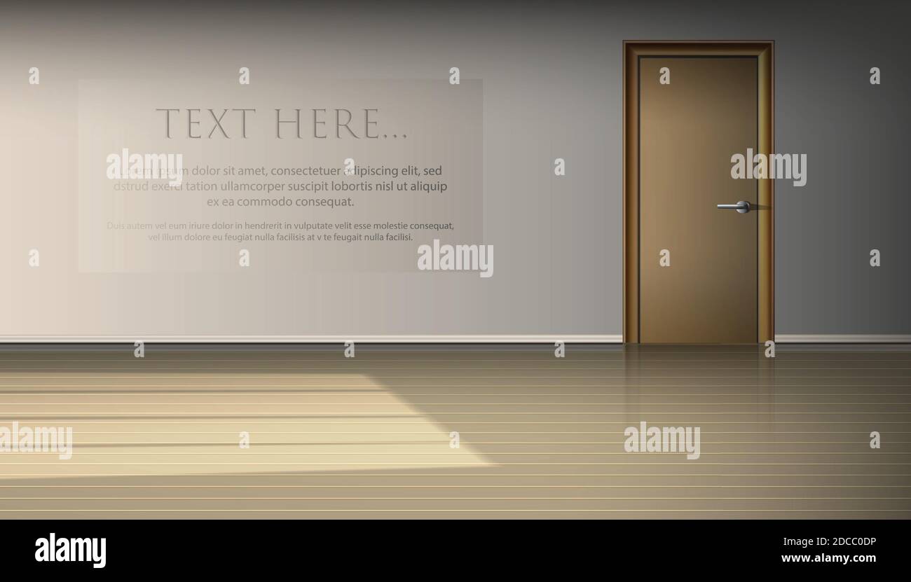 Vector realistic empty living room interior for exhibit advertisement. Window light and shadow decorative Interior background vector studio Stock Vector