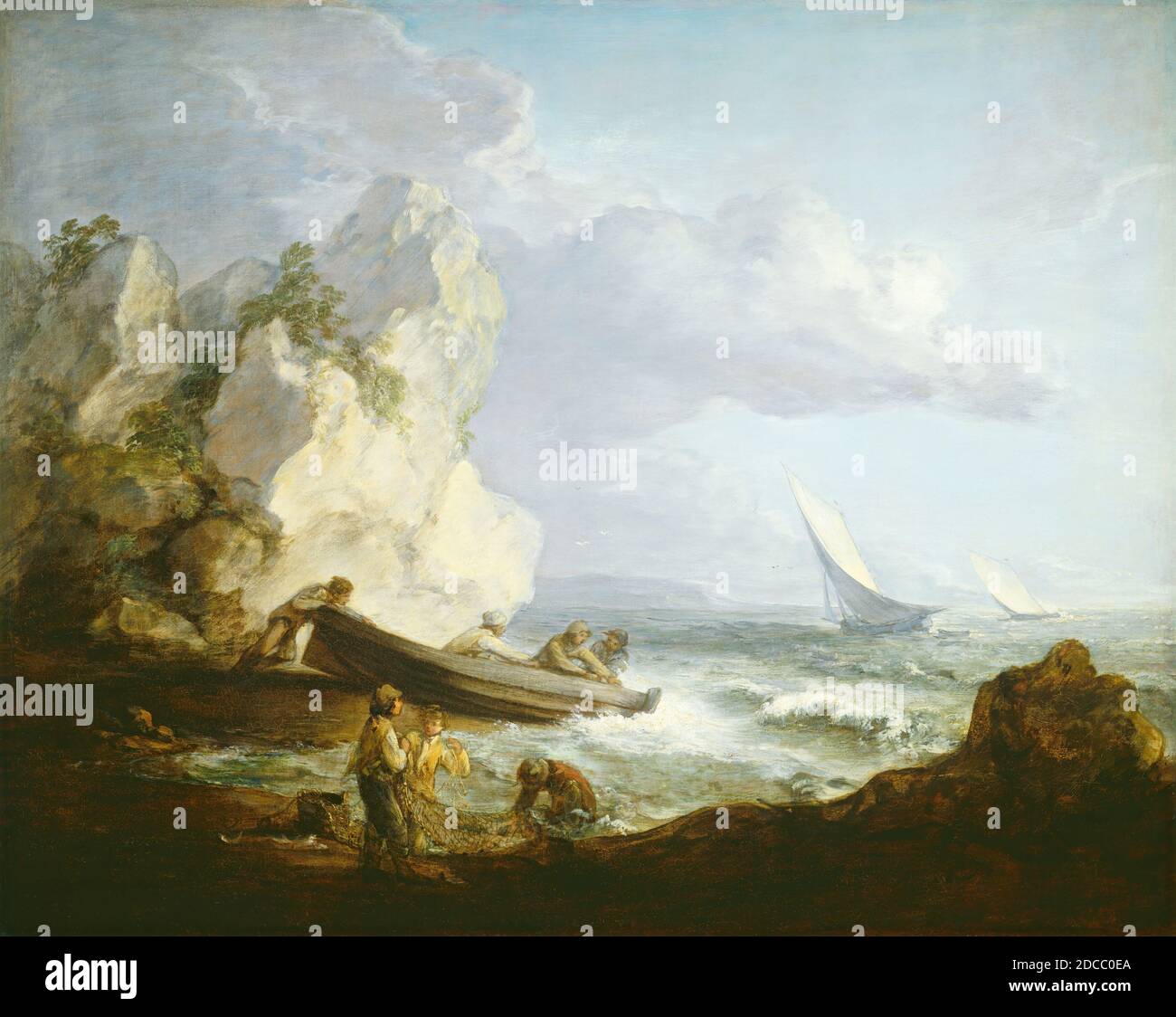 Thomas Gainsborough, (artist), British, 1727 - 1788, Seashore with Fishermen, c. 1781/1782, oil on canvas, overall: 101.9 x 127.6 cm (40 1/8 x 50 1/4 in.), framed: 124.5 x 149.9 x 7 cm (49 x 59 x 2 3/4 in Stock Photo