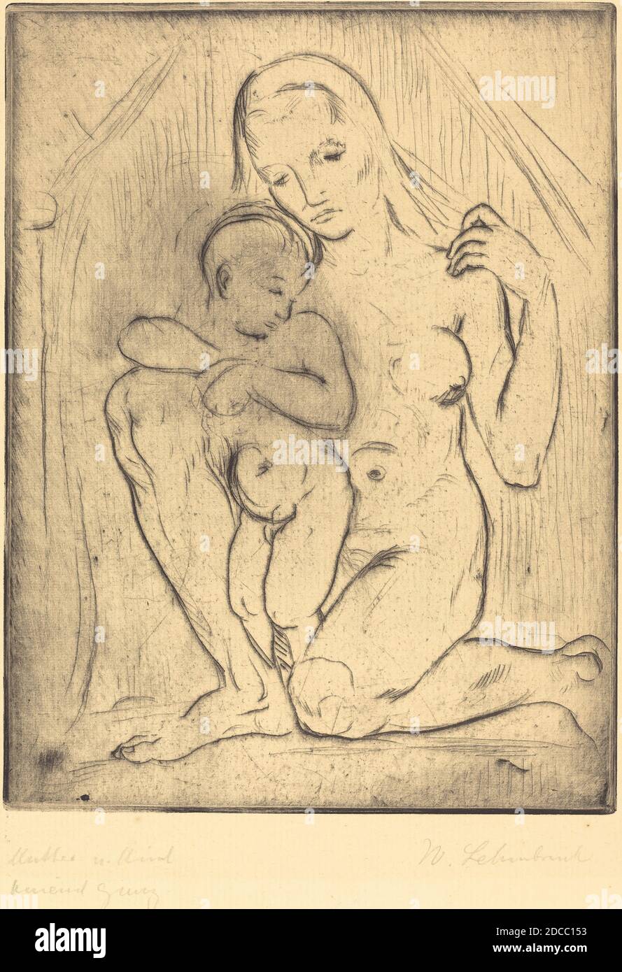 Wilhelm Lehmbruck, (artist), German, 1881 - 1919, Mutter und Kind (Mother and Child), 1910, drypoint Stock Photo