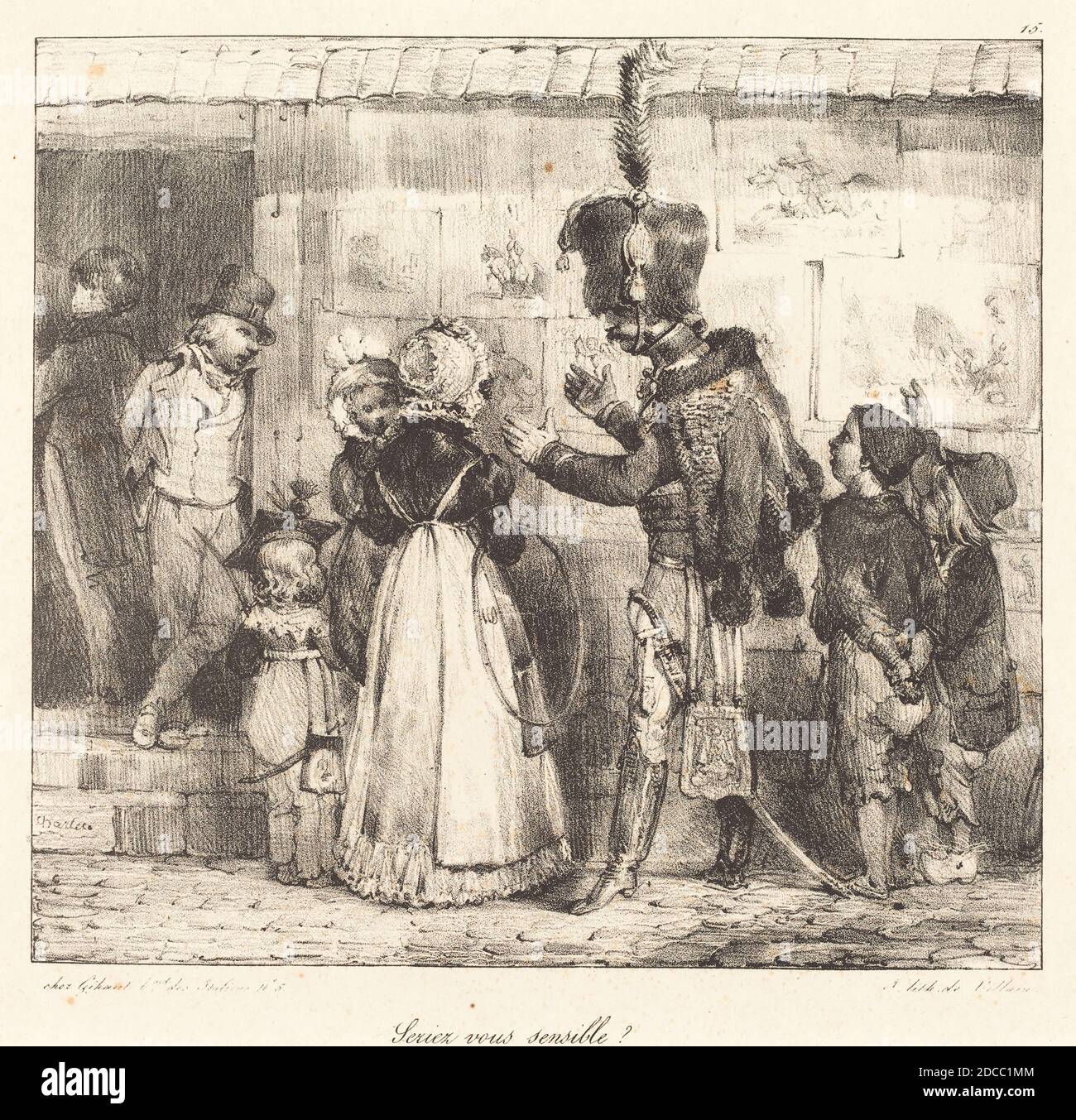 Nicolas-Toussaint Charlet, (artist), French, 1792 - 1845, Seriez vous sensible?, 1823, lithograph Stock Photo