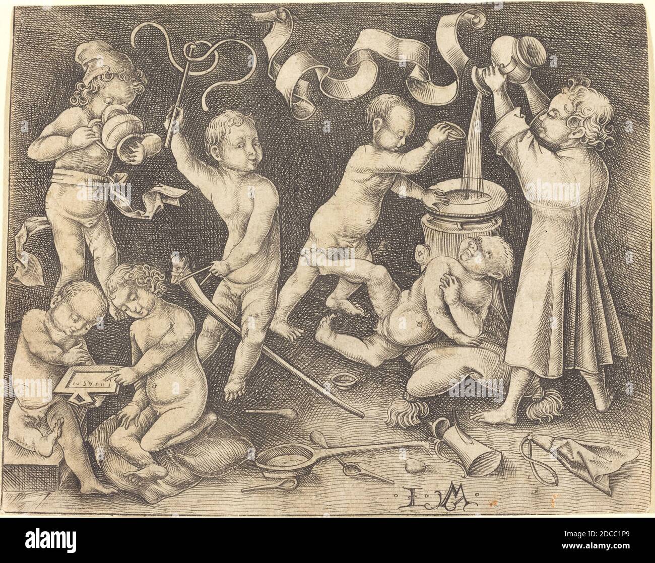 Israhel van Meckenem, (artist), German, c. 1445 - 1503, Seven Children at Play, c. 1490, engraving Stock Photo