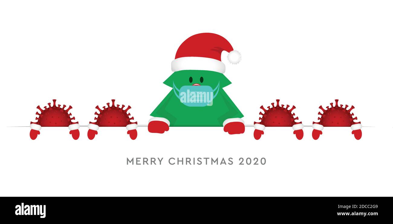 christmas tree and corona virus cartoon vector illustration EPS10 Stock
