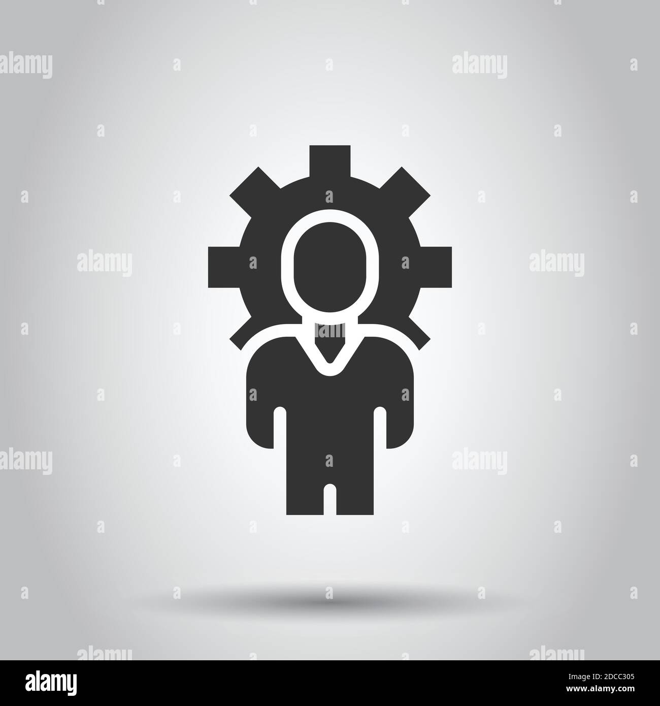 People with gear icon in flat style. Person cogwheel vector ...