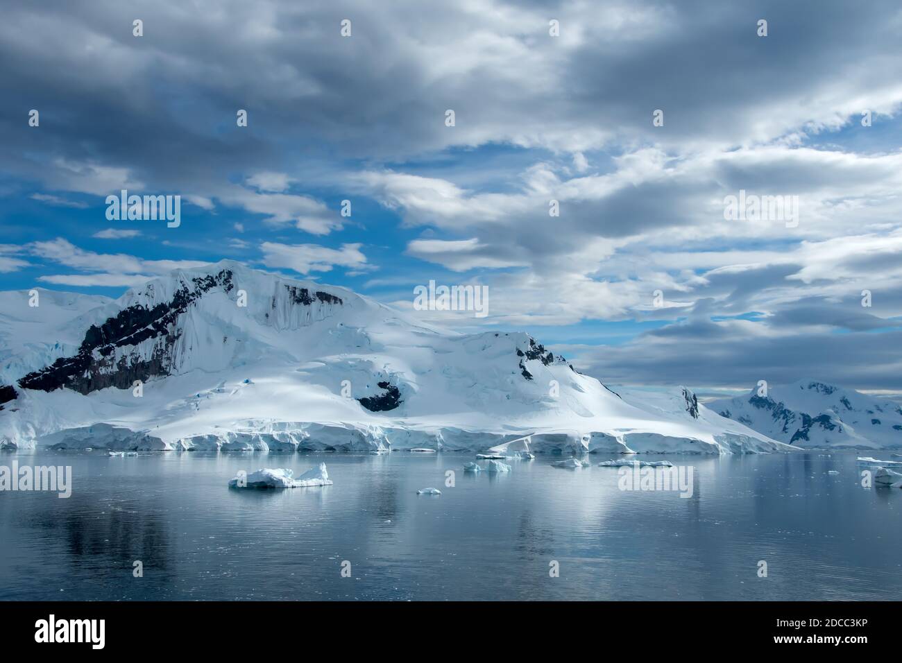 Icebergs floating in fromt of Elephant Island, Antarctica Stock Photo