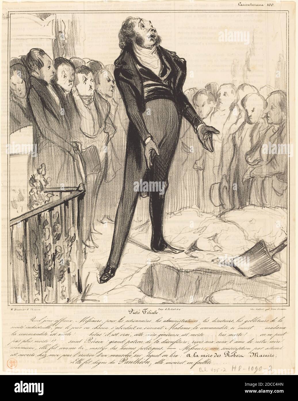 Honoré Daumier, (artist), French, 1808 - 1879, Piétié Filiale, Caricaturana: pl.100, (series), 1838, lithograph on newsprint Stock Photo