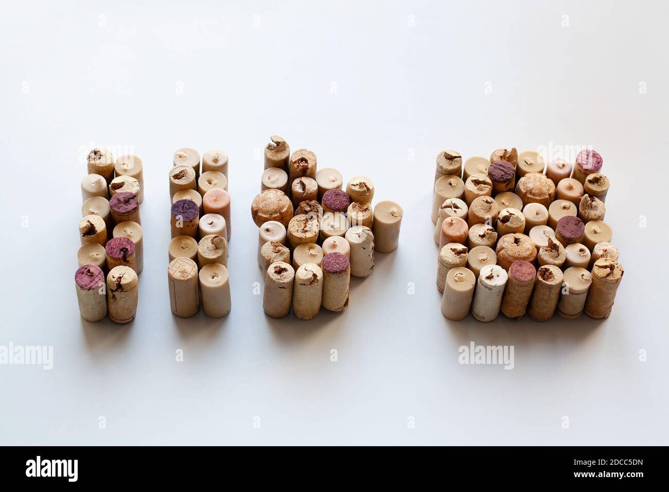 Wine corks playback controls: pause, play and stop isolated on white background Stock Photo