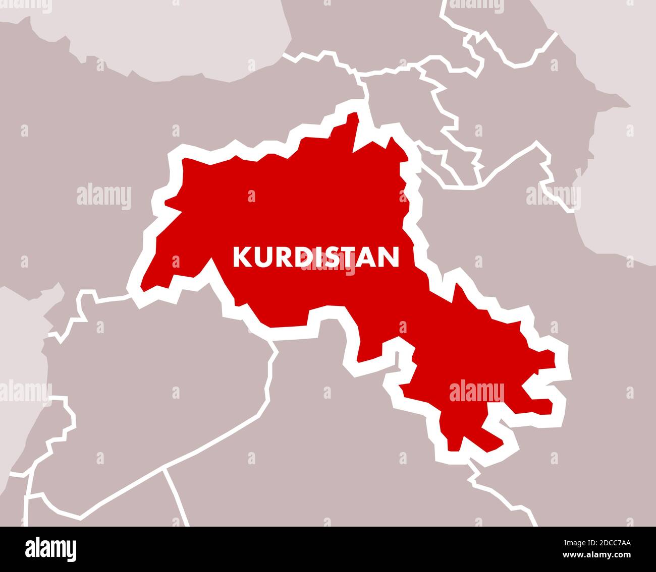 Simple map of Kurdistan as independent state of Kurdish nation. Territory in the middle east on area of Iran, Iraq, Syria and Turkey. Stock Photo