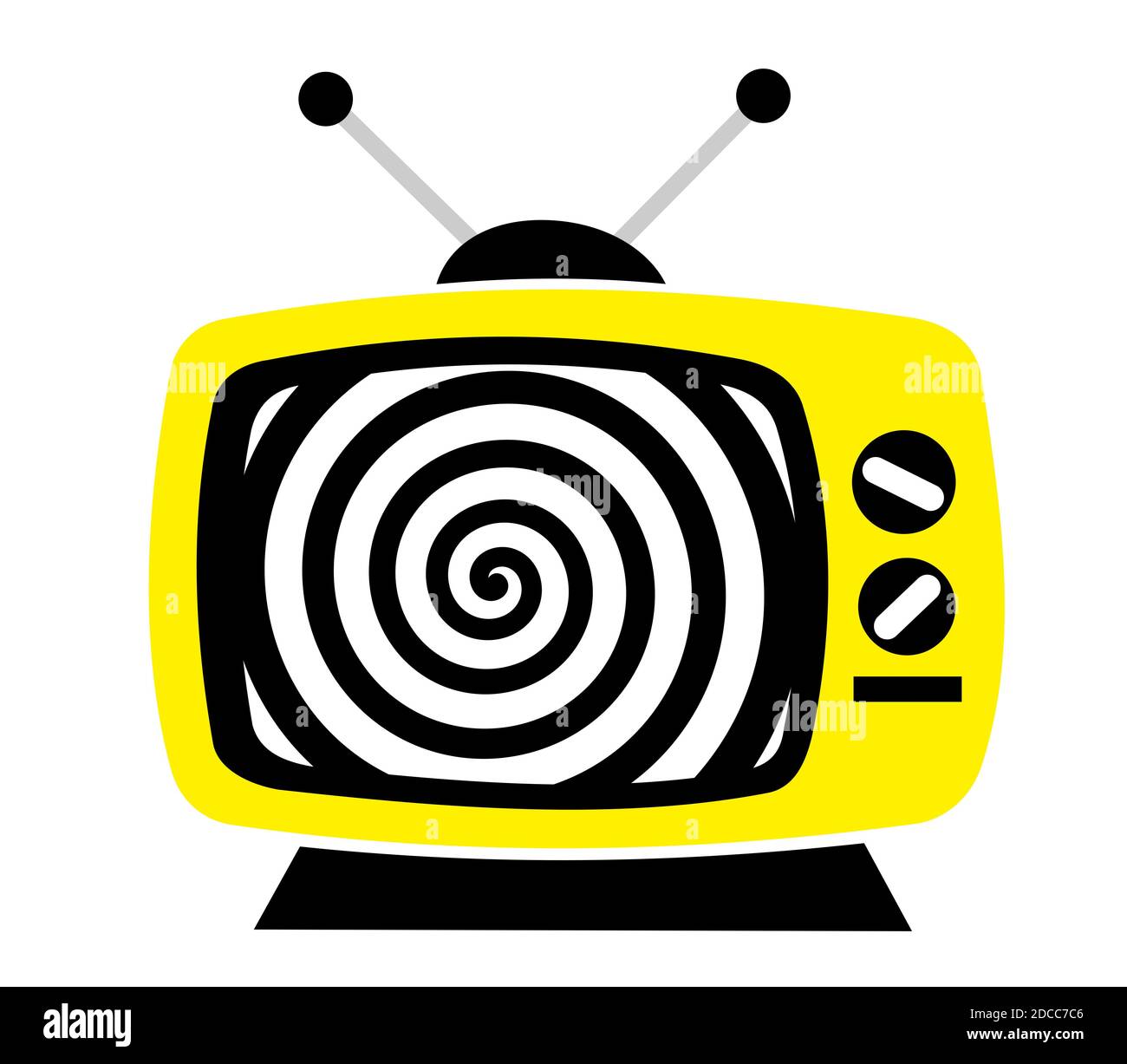 TV, television as influential mass media - hypnotic spiral on the screen. Metaphor of brainwashing and manipulation caused by watching TV and its main Stock Photo