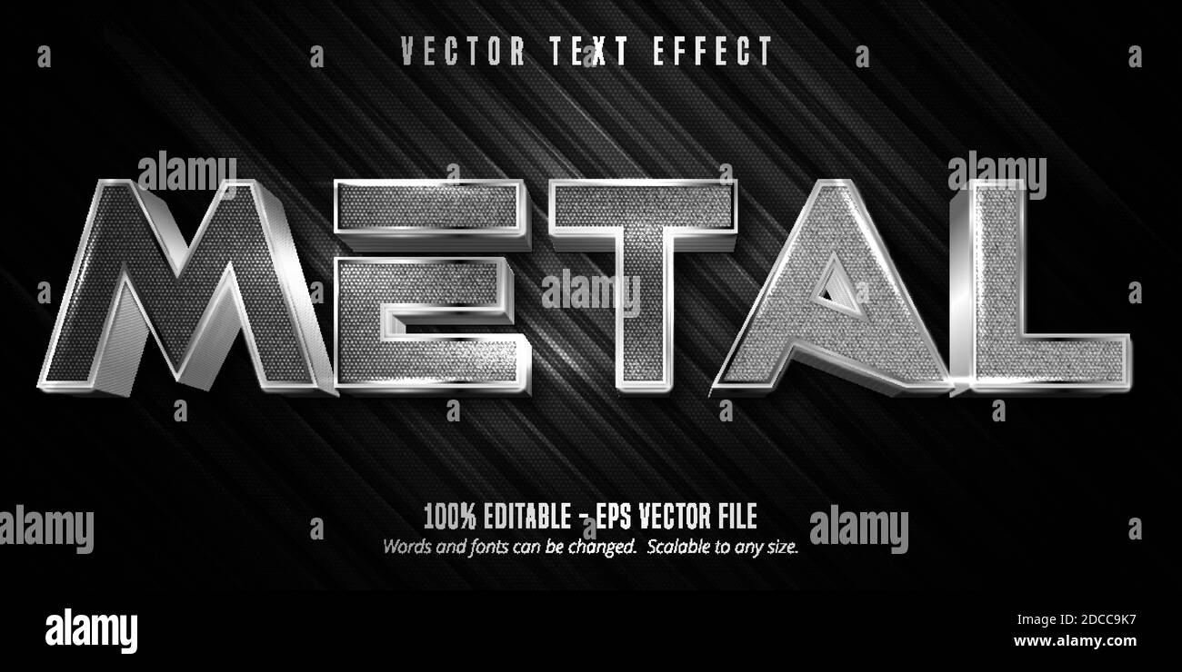 Metal text, silver color metallic style editable text effect Stock Vector