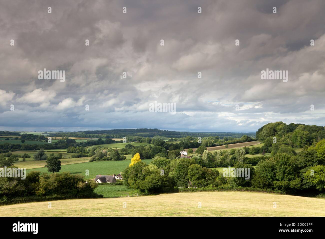 A view of the Nadder Valley at Sutton Mandeville in Wiltshire. Stock Photo