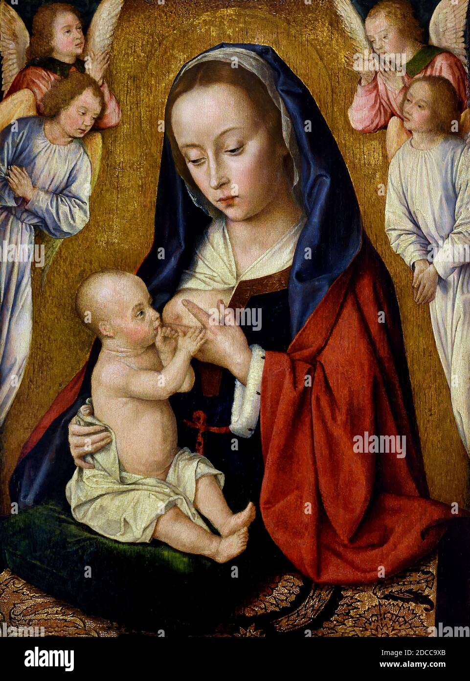 Virgin nursing the Christ Child with four angels 1495 by Master of Moulins ( Jean Hay, Jean Hey, Jehan de Paris ) 1480-1500)  France Stock Photo