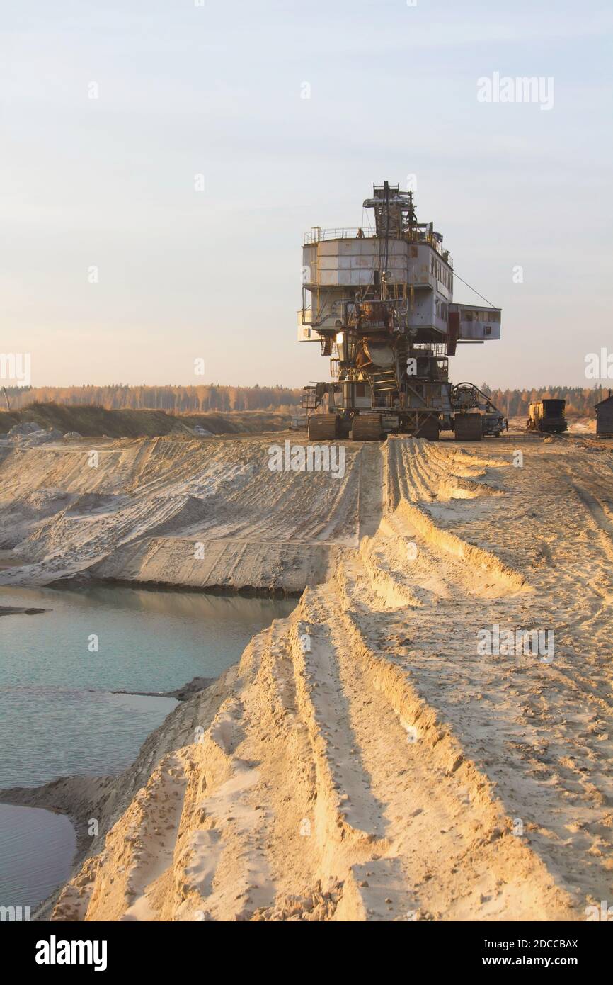 Bucket chain excavator in a sand quarry. Giant stacker. Bulk material handling Stock Photo Alamy