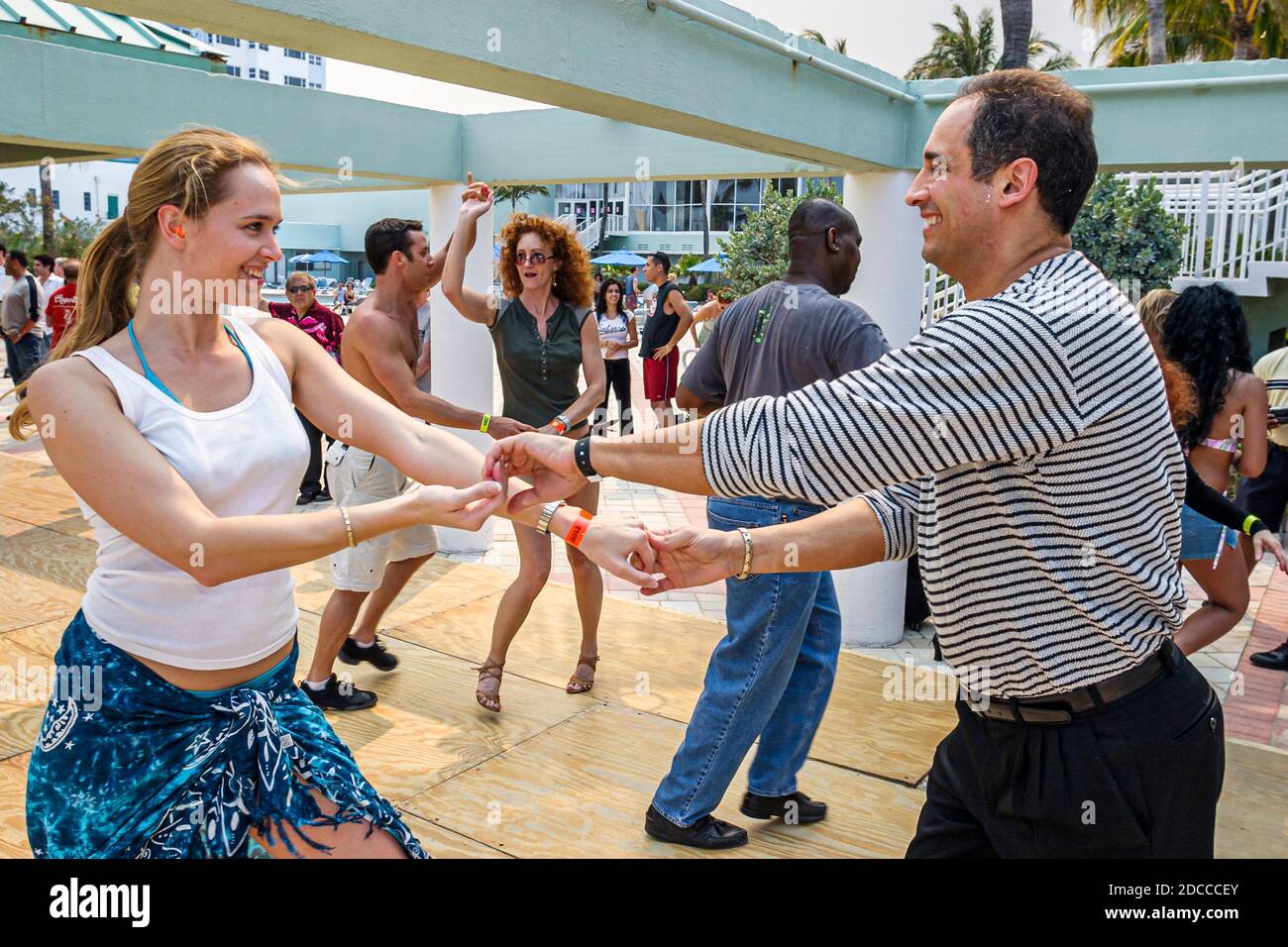 Miami Beach Florida,Deauville Beach Resort hotel,International Hustle & Salsa Competition,dancers dancing Hispanic man men woman female women couple c Stock Photo
