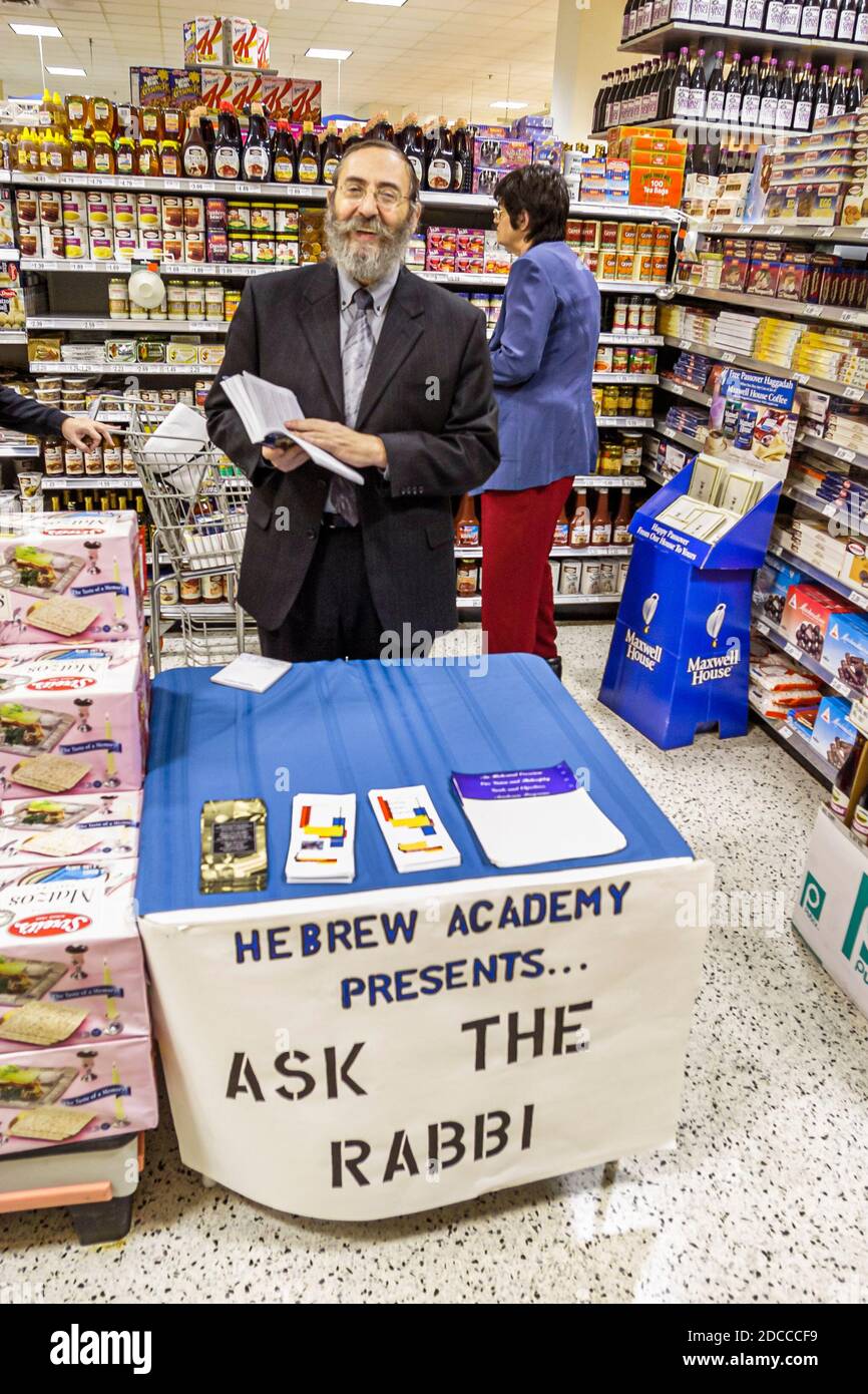 Miami Beach Florida,Publix Grocery Store supermarket,Kosher foods Ask The Rabbi Judaism man Jew Jewish,questiions answers, Stock Photo