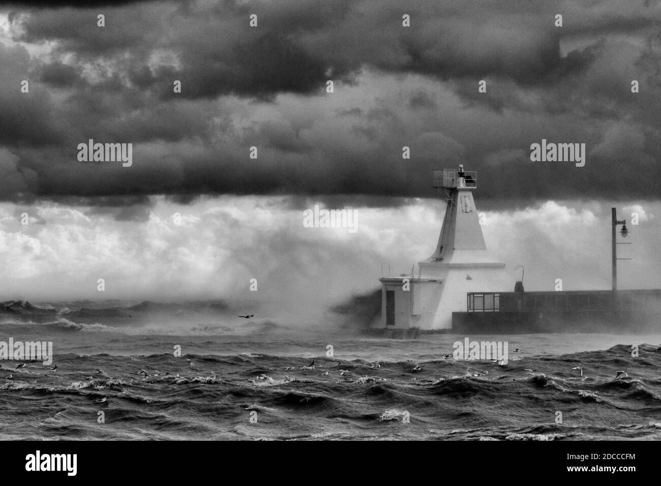 Extreme storm condition with high waves, Port Stanley Ontario Canada on the north shore of Lake Erie. Stock Photo