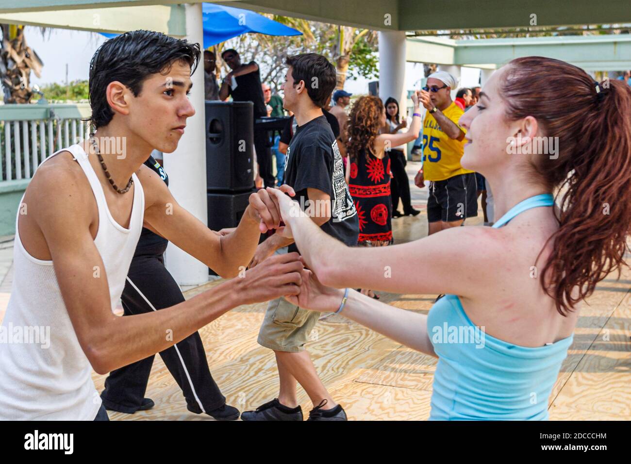 Miami Beach Florida,Deauville Beach Resort hotel,International Hustle & Salsa Competition,dancers dancing Hispanic teen teens boy girl couple couples, Stock Photo