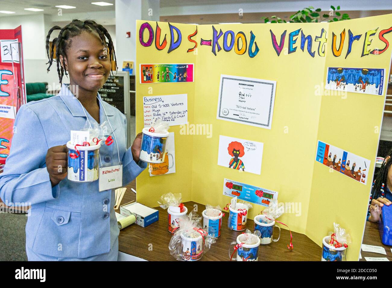 Miami Florida,KidVentures Expo learning entrepreneurs,student students presenting business ideas Black African girl, Stock Photo
