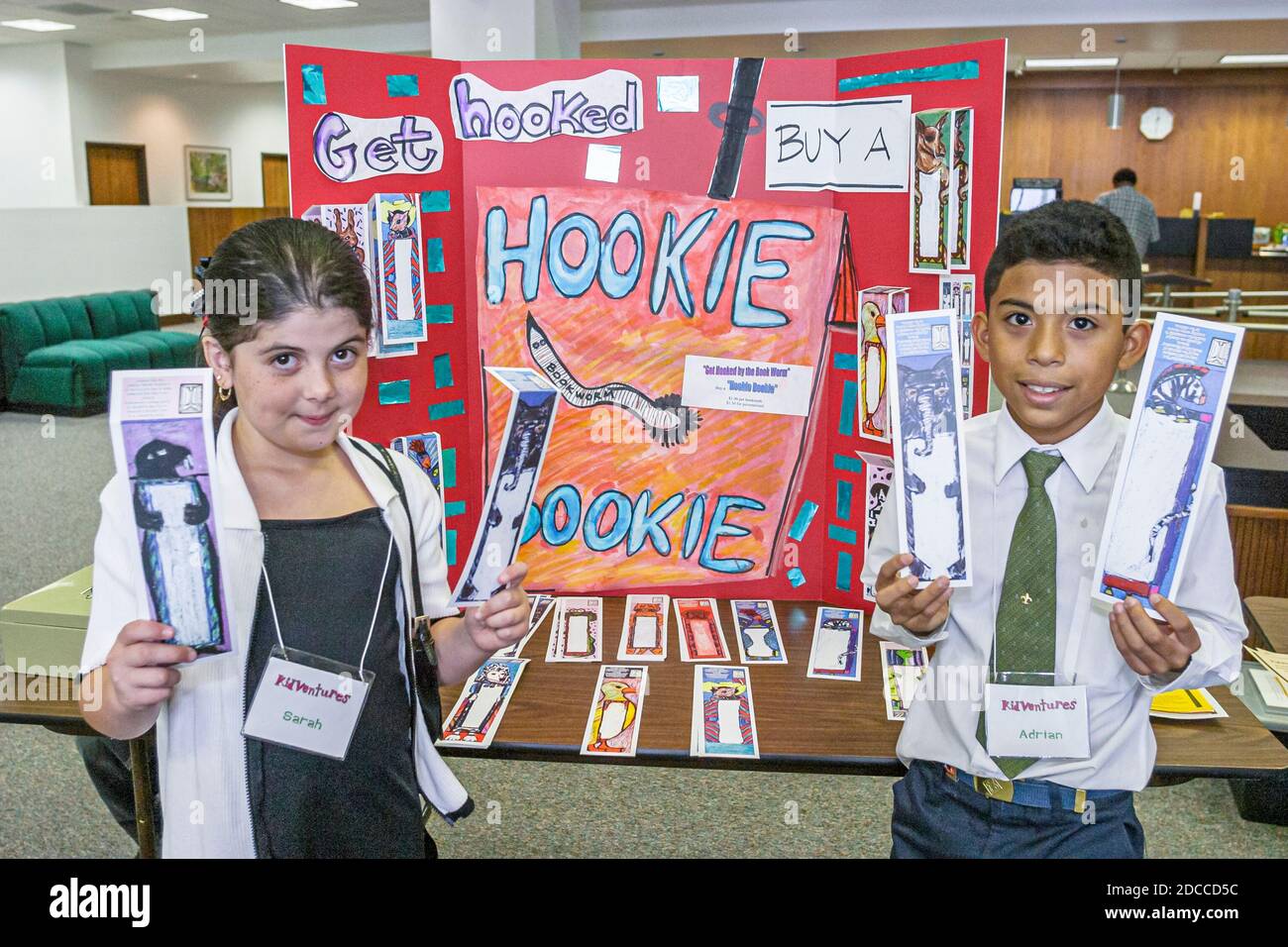 Miami Florida,KidVentures Expo learning entrepreneurs,student students presenting business ideas Hispanic boy girl, Stock Photo