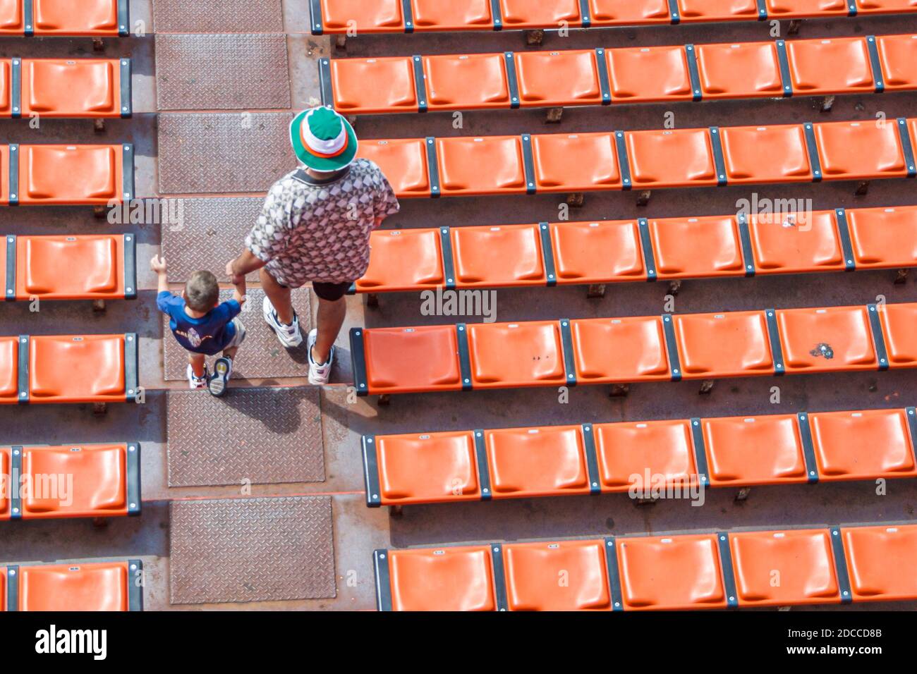 Miami Florida,Orange Bowl University of Miami Hurricanes Canesfest,college football preseason scrimmage fans stadium seats,man boy father son, Stock Photo