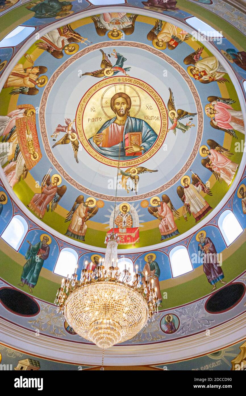 Miami Florida,Coral Gables St. George Antiochian Orthodox Christian Cathedral,chapel dome art Jesus Christ inside interior, Stock Photo