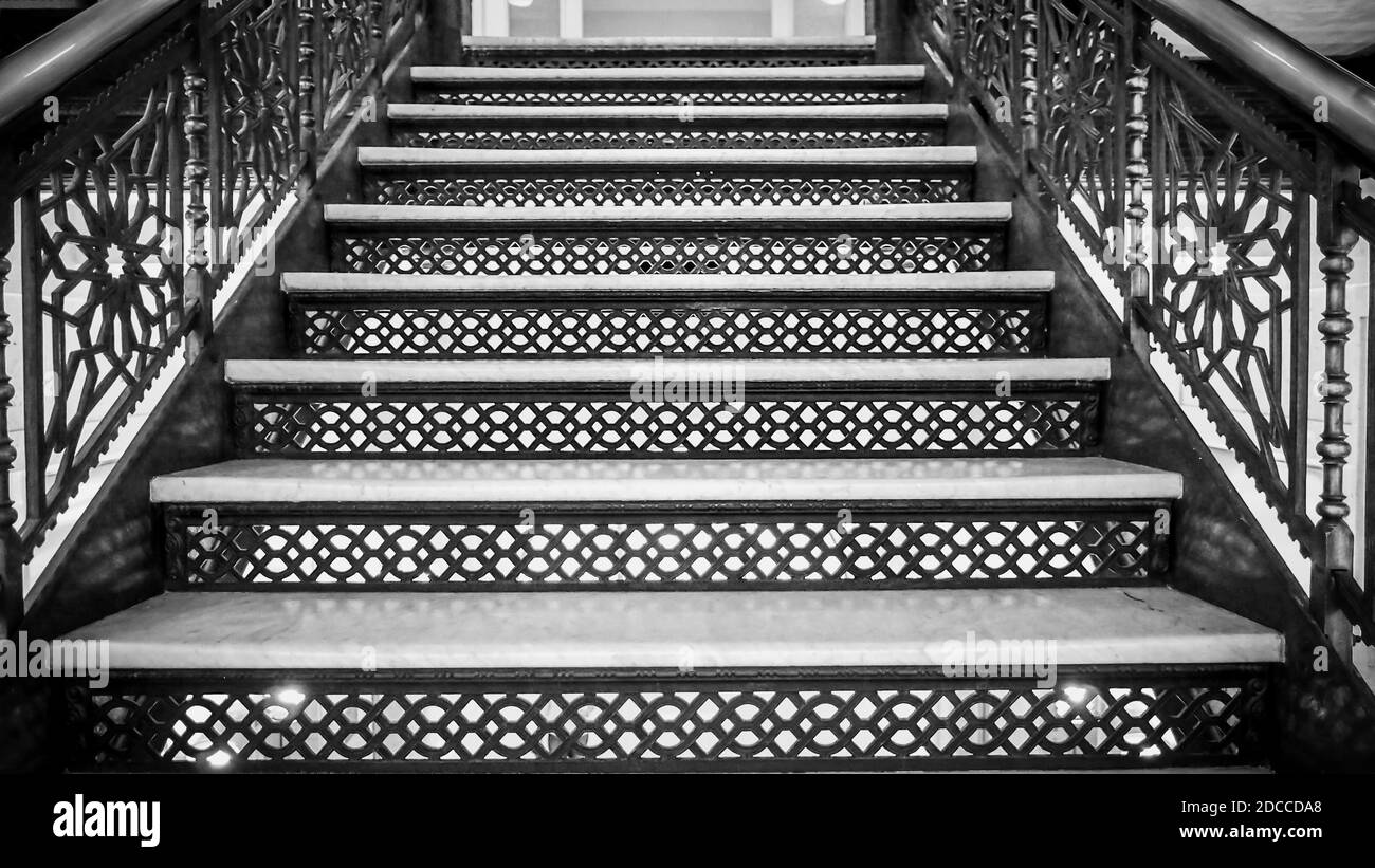 Retro Art Deco Iron and Metal work staircase in historic building Stock Photo