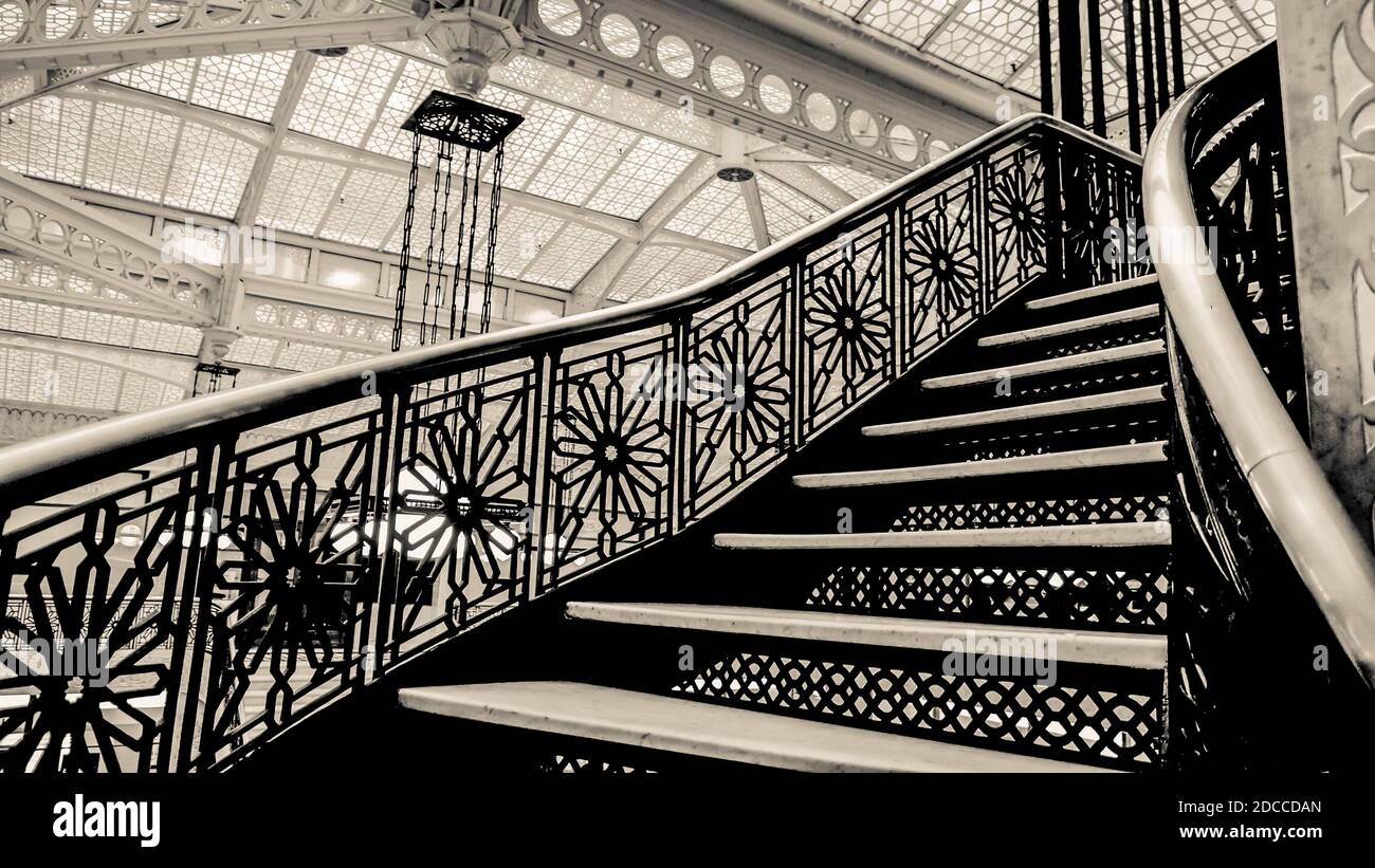 Retro Art Deco Iron and Metal work staircase in historic building Stock Photo
