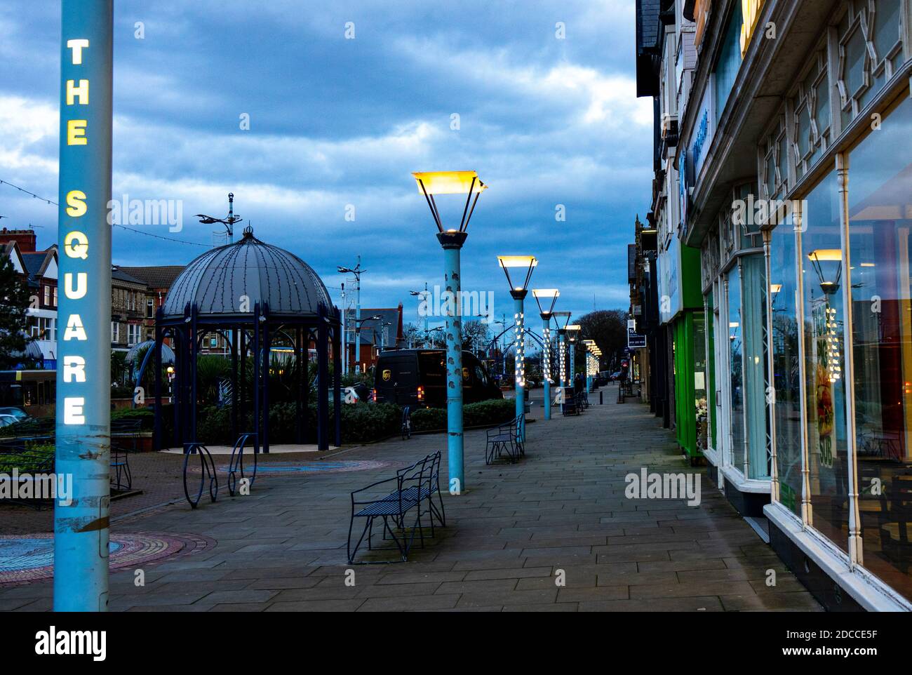 St Annes Square at around 4.30pm during lockdown. most shops closed and nobody around Stock Photo