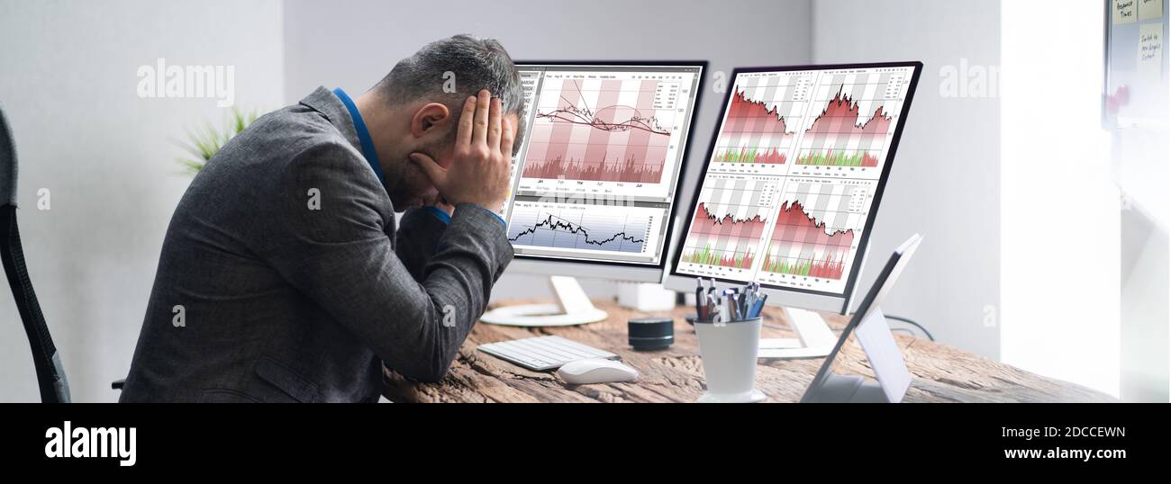 Financial Loss Data. Businessman With Stock Loss And Decrease Chart ...