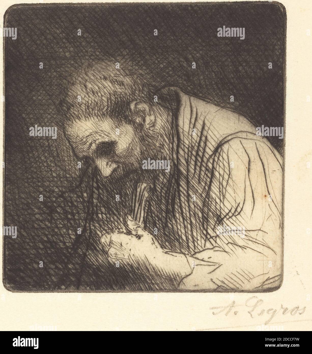 Alphonse Legros, (artist), French, 1837 - 1911, Poor Man (Pauvre homme), drypoint and (etching Stock Photo