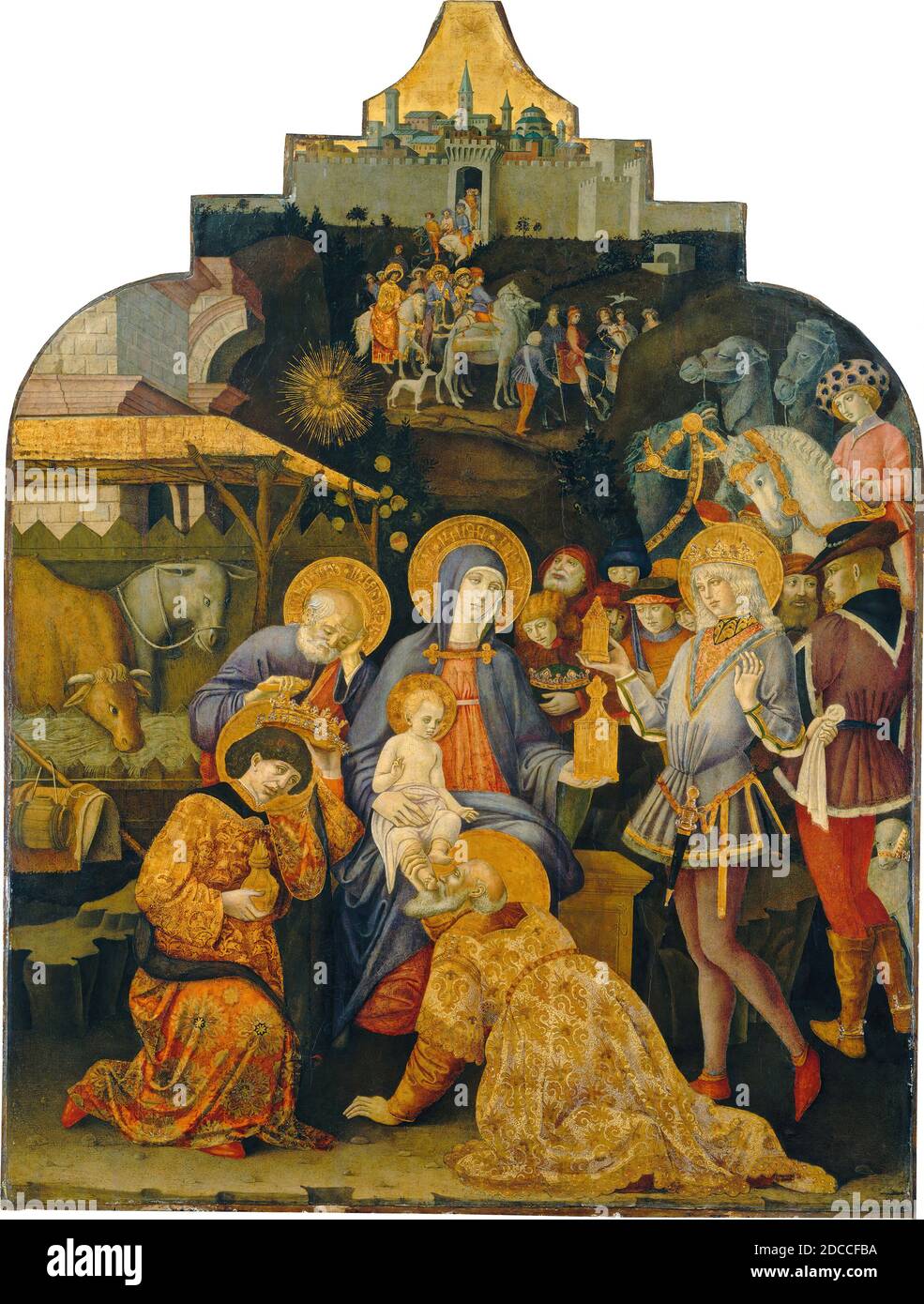 Benvenuto di Giovanni, (painter), Sienese, 1436 - before 1517, The Adoration of the Magi, c. 1470/1475, tempera on poplar panel, overall: 182 x 137 cm (71 5/8 x 53 15/16 in.), framed: 207.7 x 150.5 x 11.4 cm (81 3/4 x 59 1/4 x 4 1/2 in Stock Photo