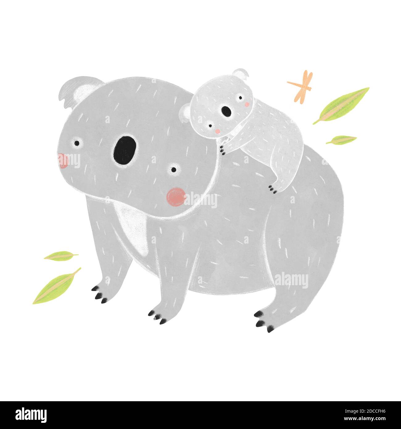 Cute koala with baby on a white background. Hand drawn cartoon character Stock Photo
