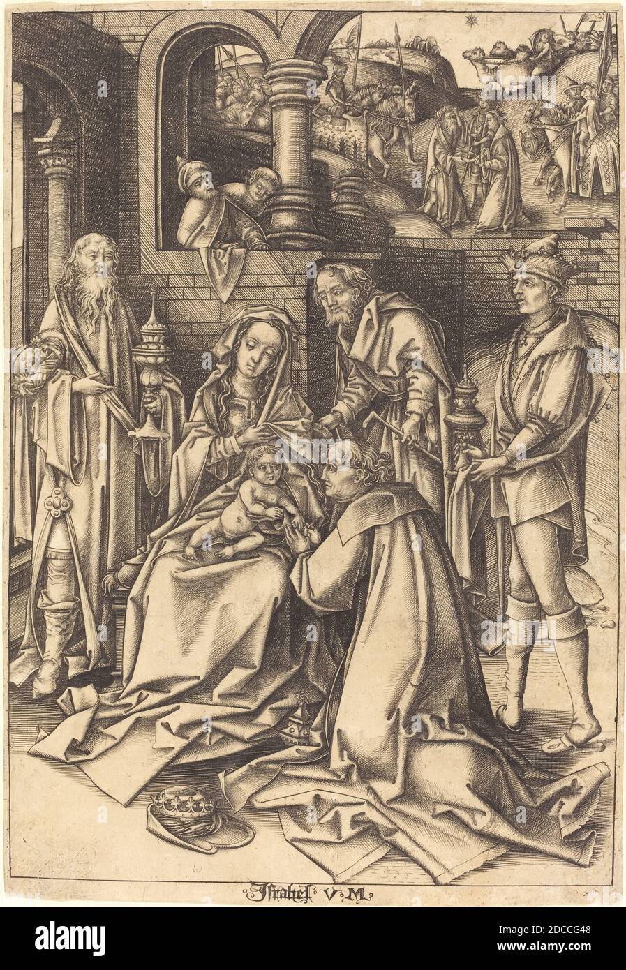 Israhel van Meckenem, (artist), German, c. 1445 - 1503, Hans Holbein the Elder, (artist after), German, c. 1465 - 1524, The Adoration of the Magi, The Life of the Virgin, (series), c. 1490/1500, engraving Stock Photo