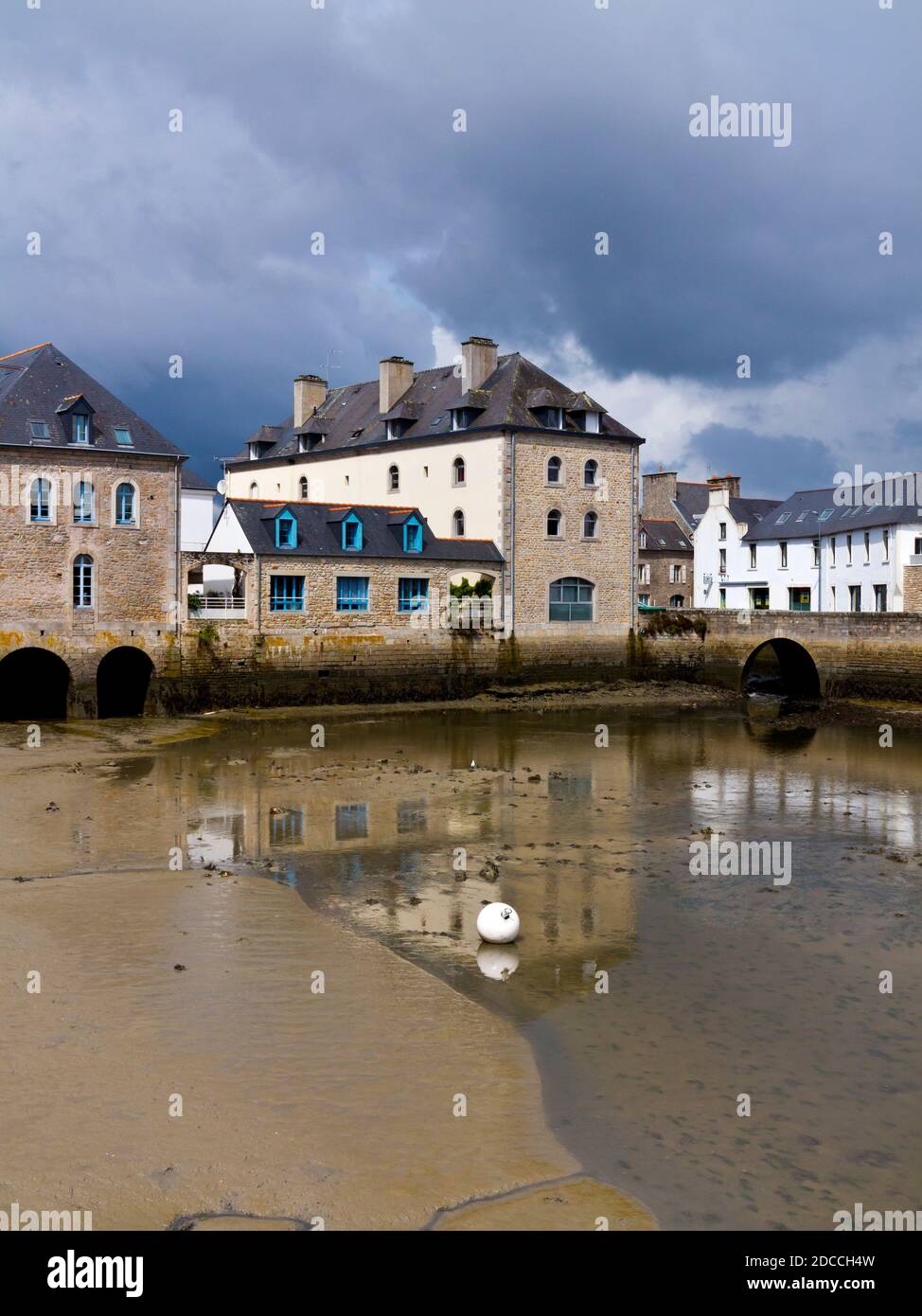 The harbour at Pont L'Abbe a small town on the north west coast of Brittany in France. Stock Photo