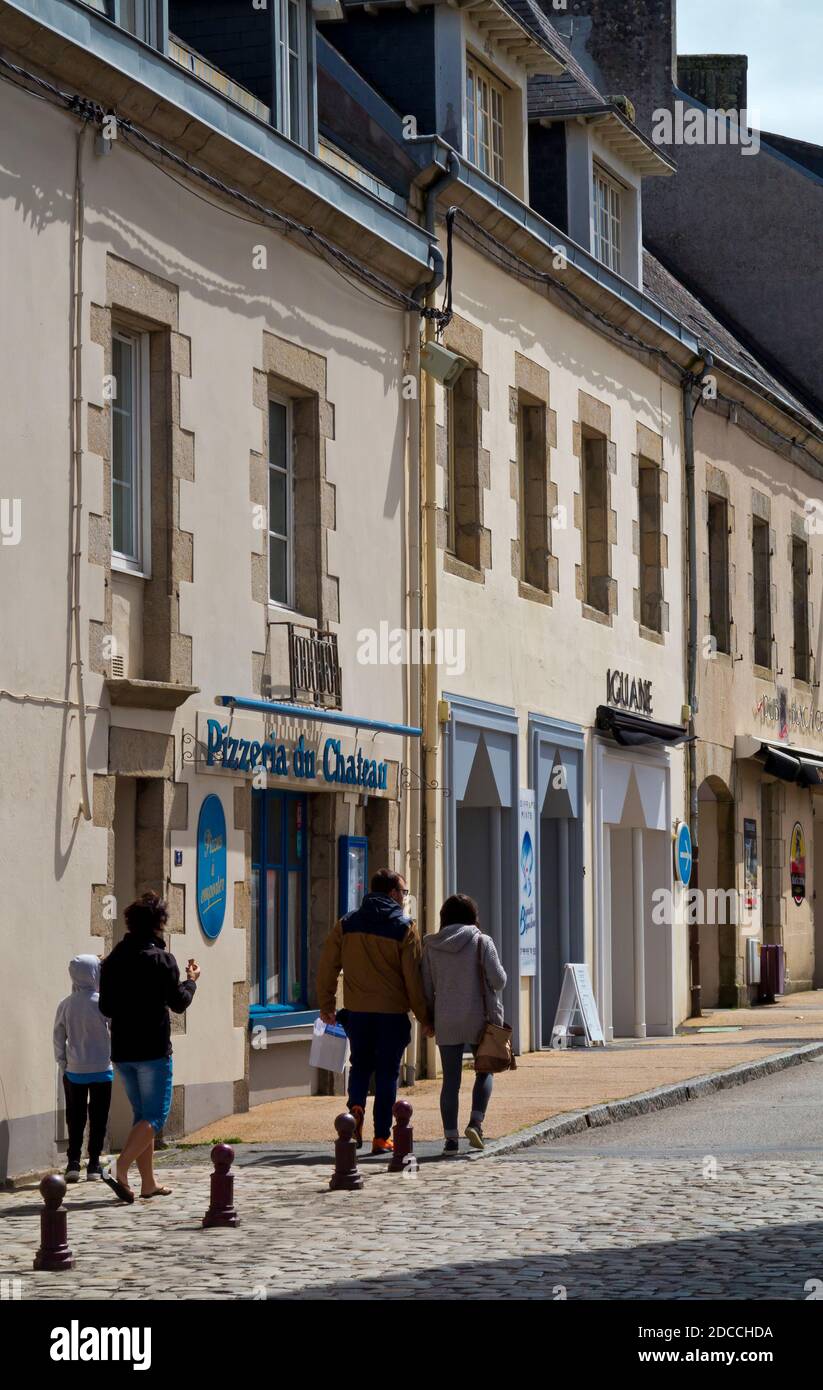 Street in Pont L'Abbe a small town on the coast of north west Brittany in France. Stock Photo