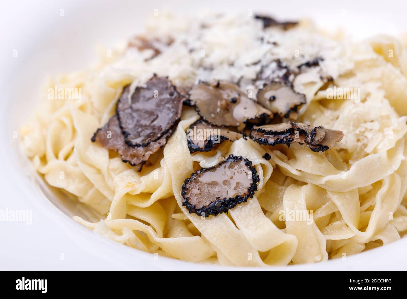 black truffle on home made pasta Stock Photo
