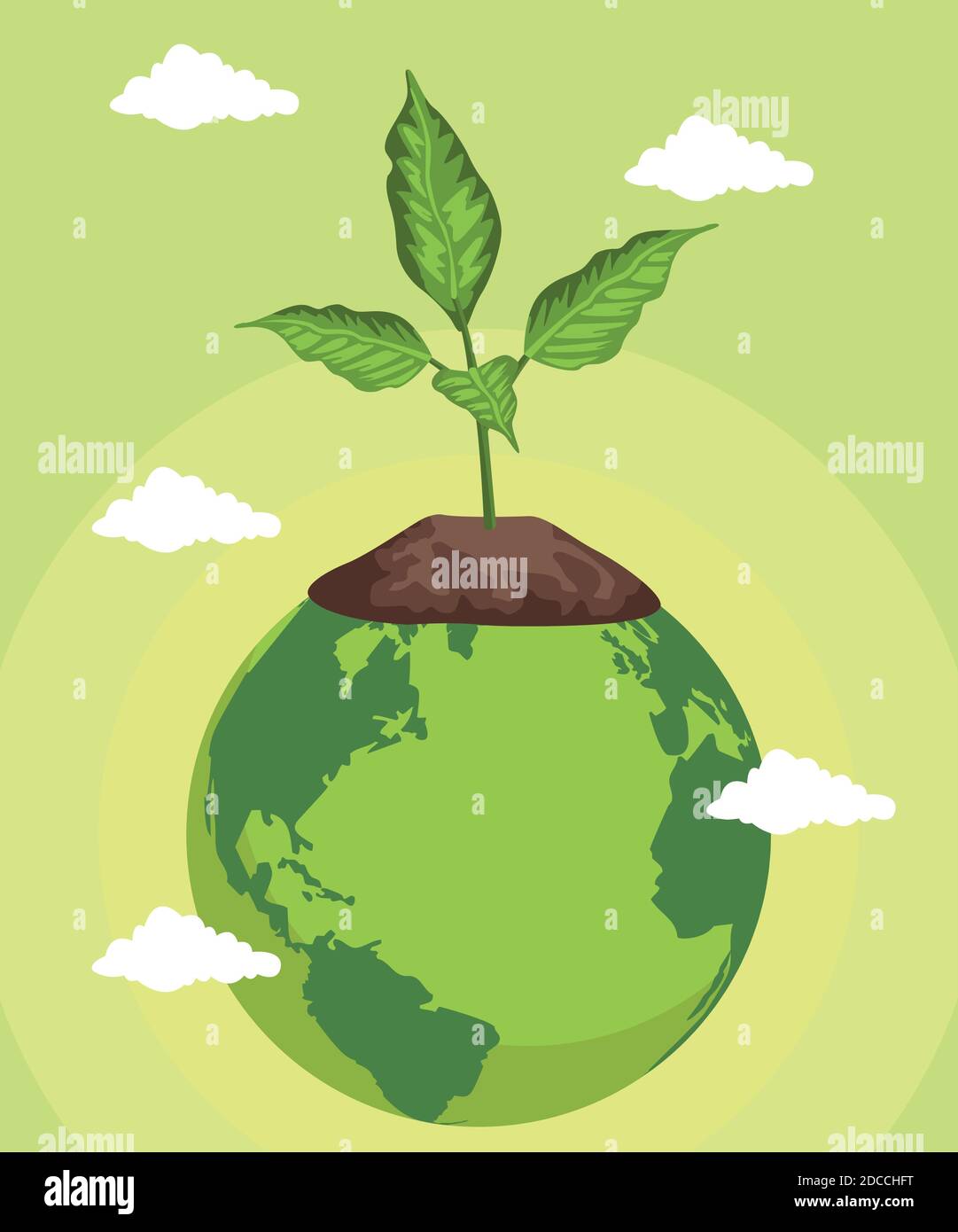 Save The World Environmental Poster With Earth Planet And Tree Plant ...