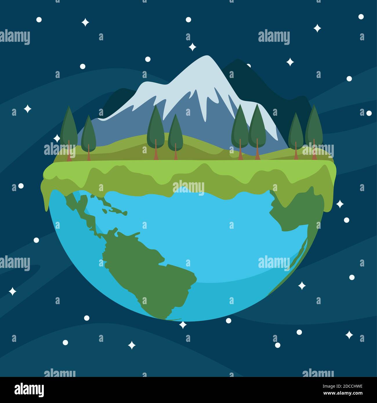 save the world environmental poster with earth planet and landscape at ...