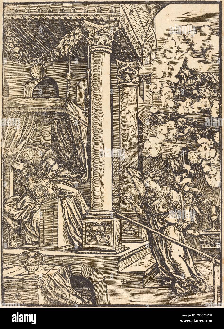 Hans Leonard Schäufelein, (artist), German, c. 1480/1485 - 1538/1540, The Annunciation, woodcut Stock Photo