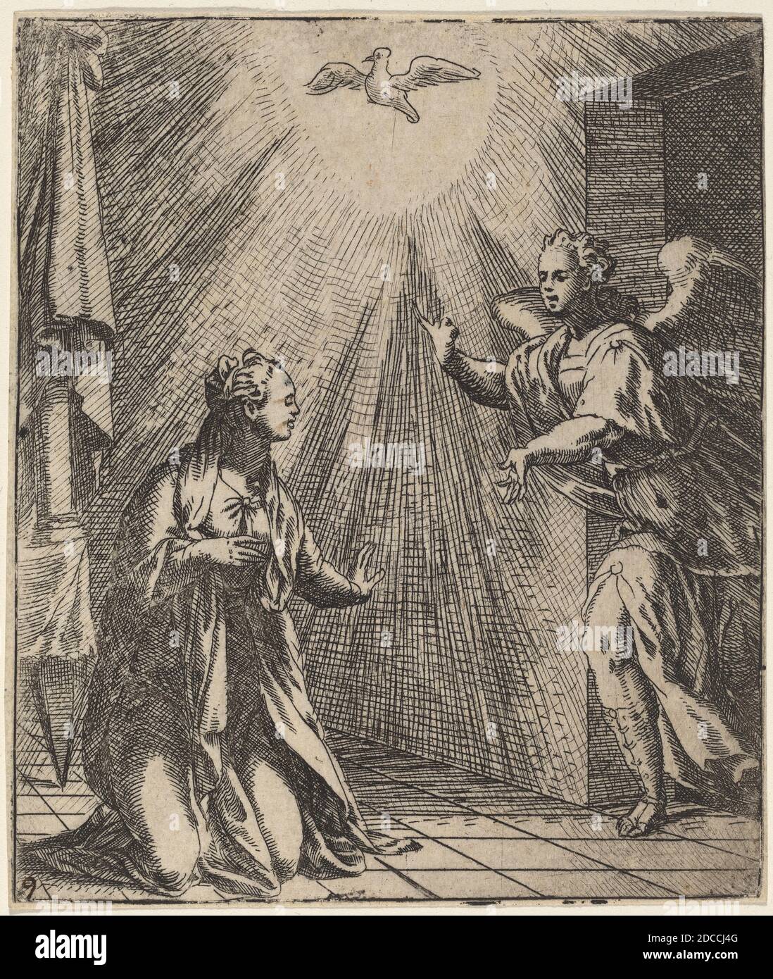 Giovanni Battista Fontana, (artist), Veronese, c. 1524 - 1587, The  Annunciation, etching on laid paper, sheet (trimmed to plate mark): 10.2 x  8.6 cm (4 x 3 3/8 in Stock Photo - Alamy