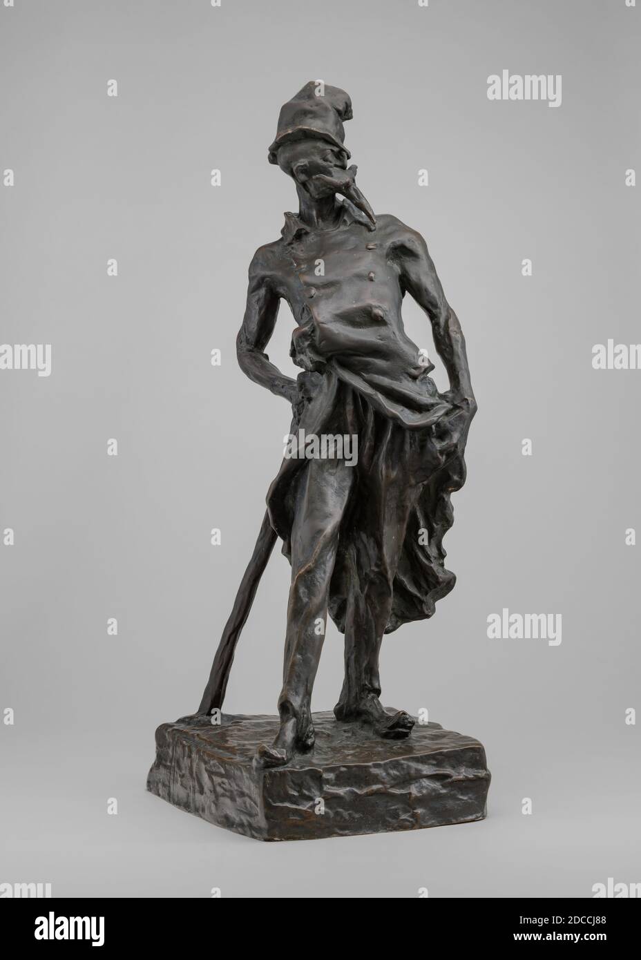 Honoré Daumier, (artist), French, 1808 - 1879, Ratapoil, model 1851, cast c. 1891, bronze, overall: 43.5 x 16.4 x 18.2 cm (17 1/8 x 6 7/16 x 7 3/16 in.), Viewed from any direction, the swaying, strutting Ratapoil is Daumier's brilliant stab at the political ambitions of Louis-Napoleon, who would proclaim himself emperor of France in 1852. Daumier strongly supported the nascent French democracy and used his art—both his drawn caricatures of Ratapoil that appeared in the satiric journal, Charivari, and this vigorous sculpture—to oppose the idea of a return to monarchy. He fashioned, Ratapoil, ( Stock Photo