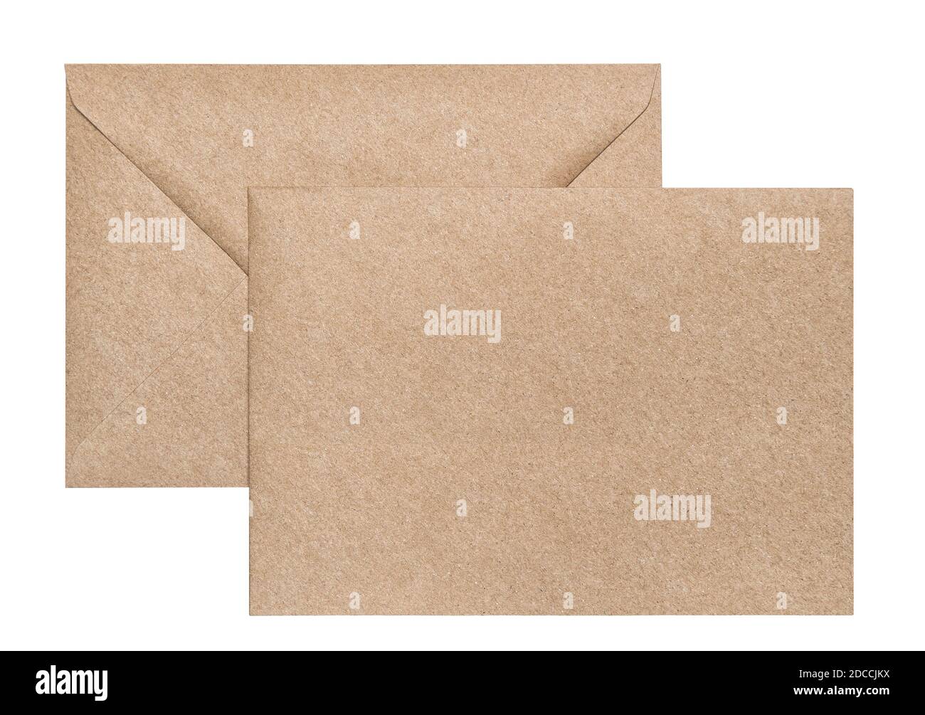 Recycled craft paper envelope and letter template isolated on white