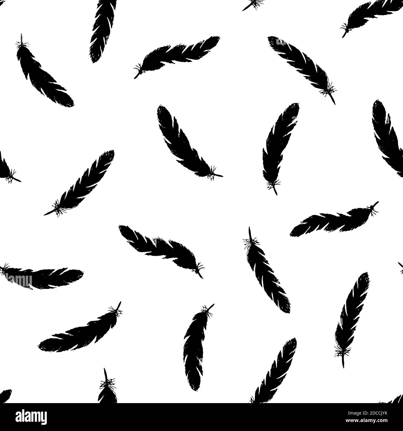 Black feathers seamless pattern on white background Stock Vector Image ...