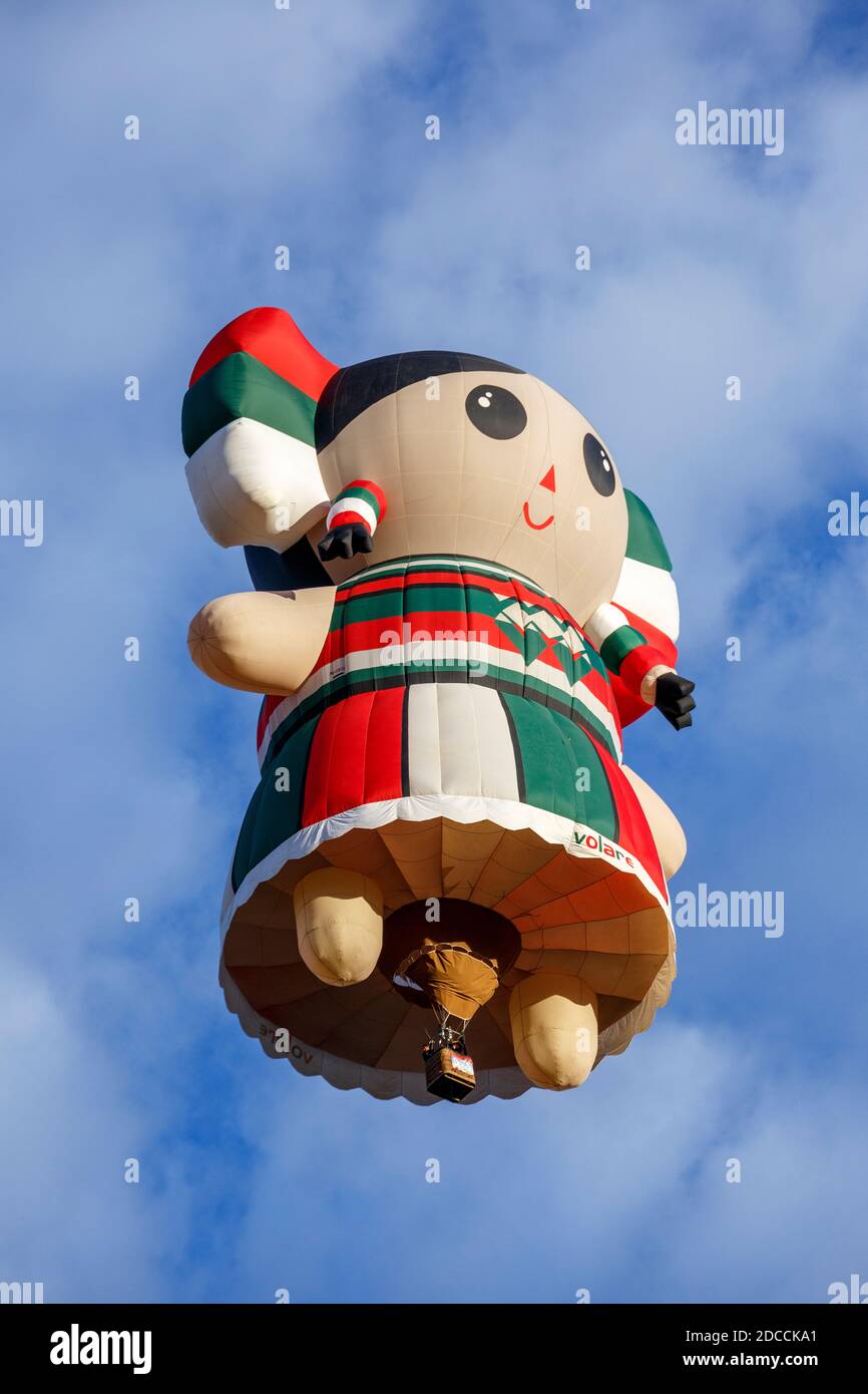 Mexican Doll, special shape hot air balloon, Albuquerque International Balloon Fiesta, Albuquerque, New Mexico USA Stock Photo