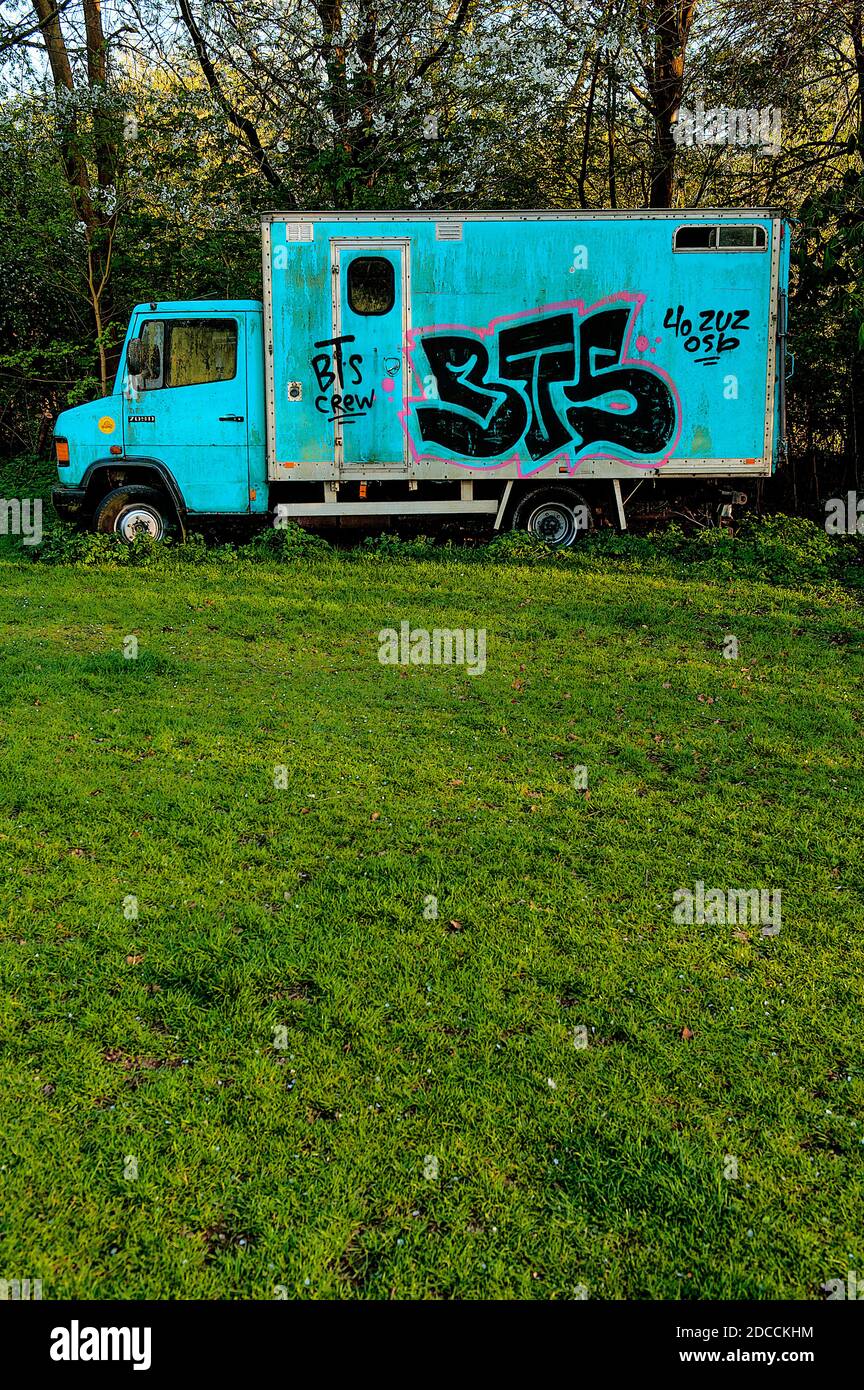 Derelict Van With Graffiti on the sides Stock Photo