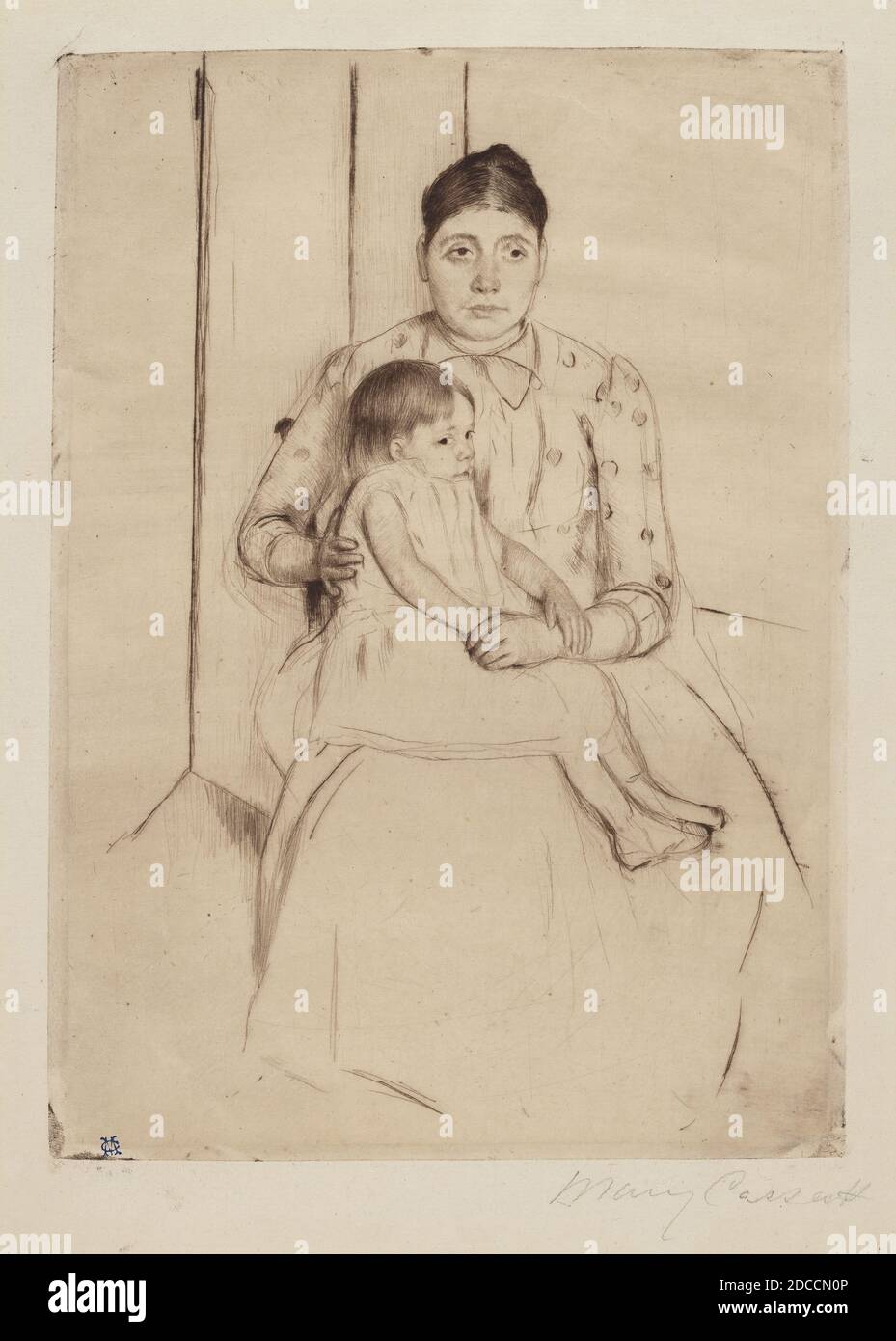 Mary Cassatt, (artist), American, 1844 - 1926, Repose, c. 1890, drypoint in black, plate: 23.5 × 16.67 cm (9 1/4 × 6 9/16 in Stock Photo