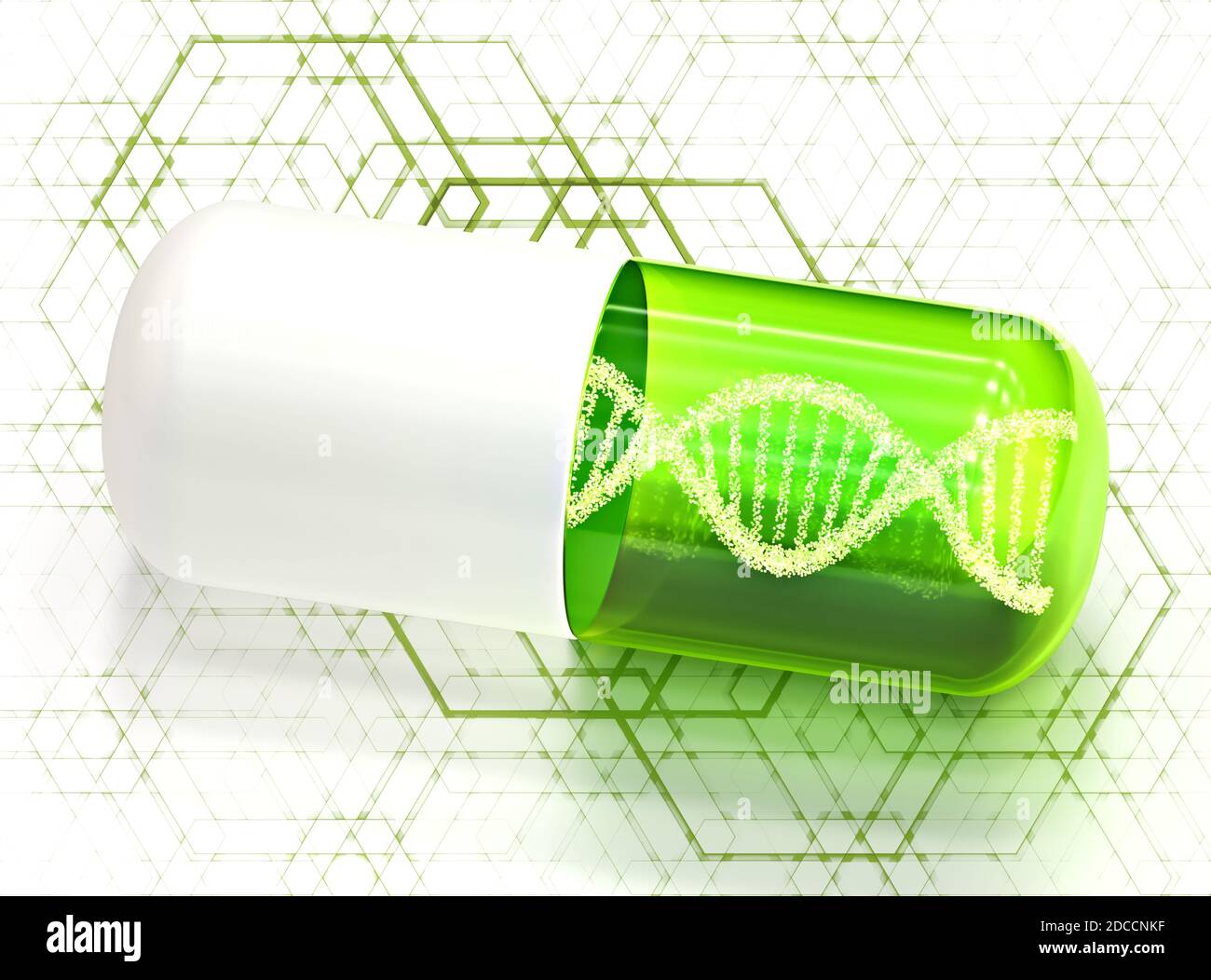 Futuristic medical pill with visible DNA Stock Photo