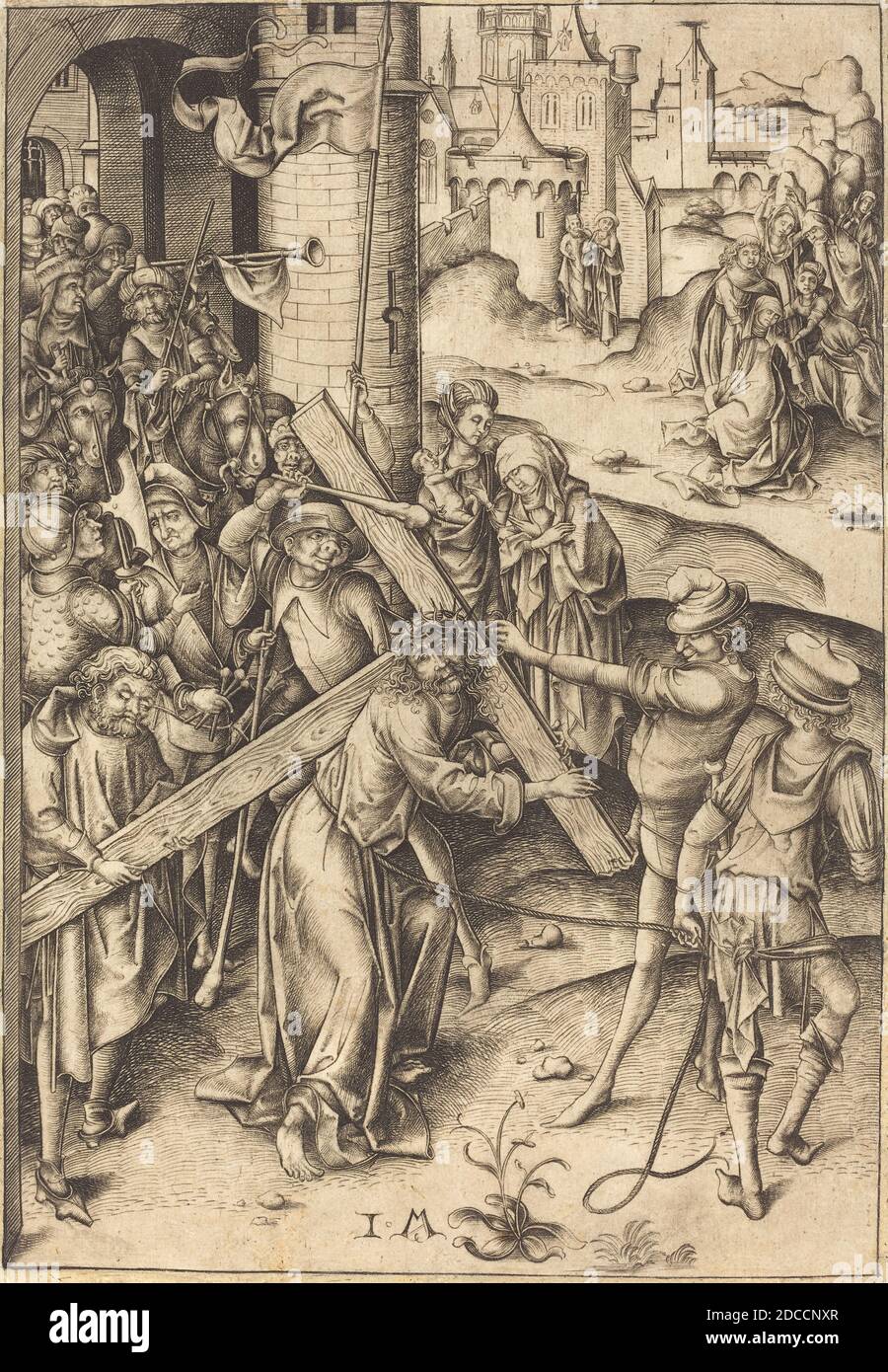 Israhel van Meckenem, (artist), German, c. 1445 - 1503, The Bearing of the Cross, Twelve Scenes of the Pasion, (series), c. 1480, engraving Stock Photo