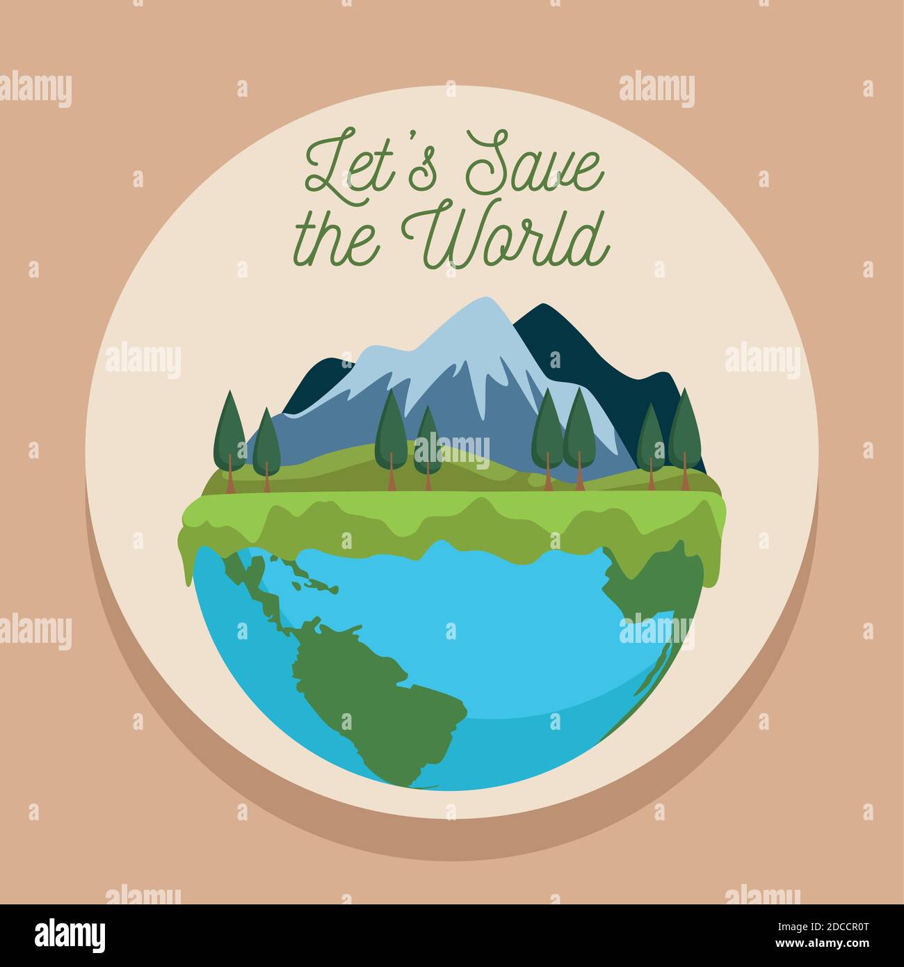 save the world environmental poster with earth planet and landscape ...