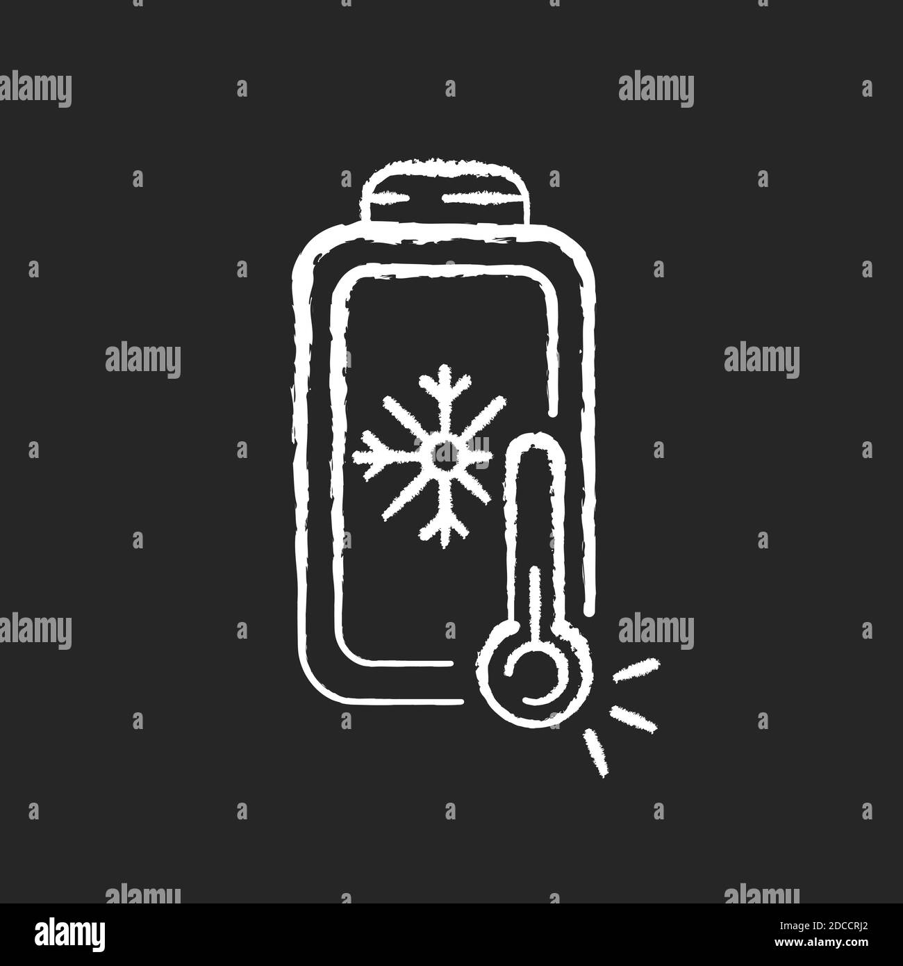 Battery charging undercooling problem chalk white icon on black background Stock Vector