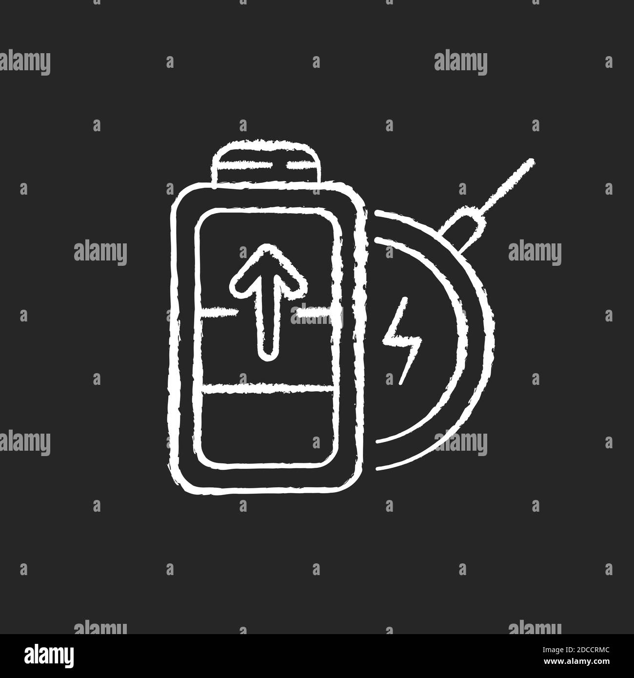 Battery wireless charging chalk white icon on black background Stock Vector